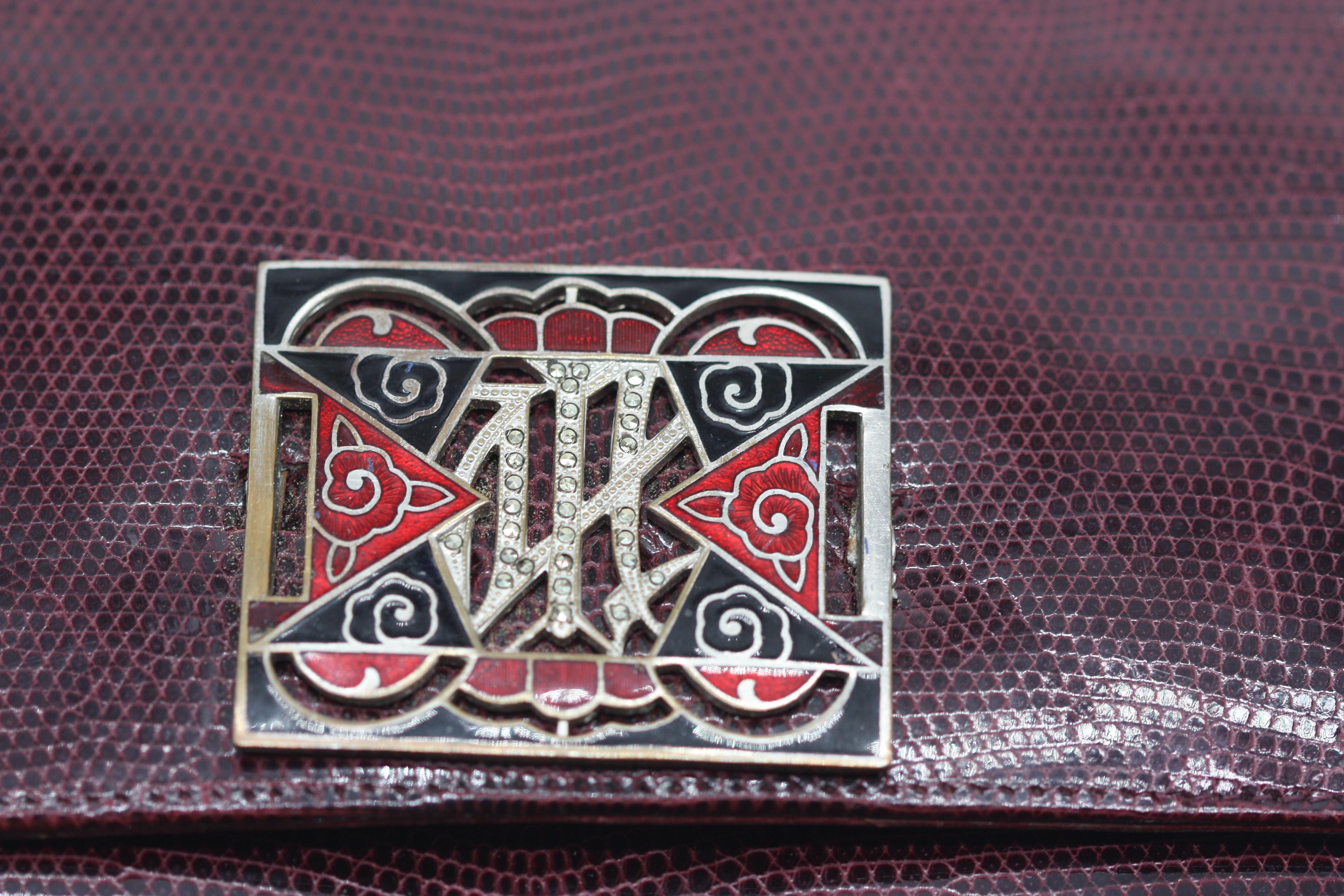 Eberle Brazilian Snake Skin and Enamel Clutch For Sale 1