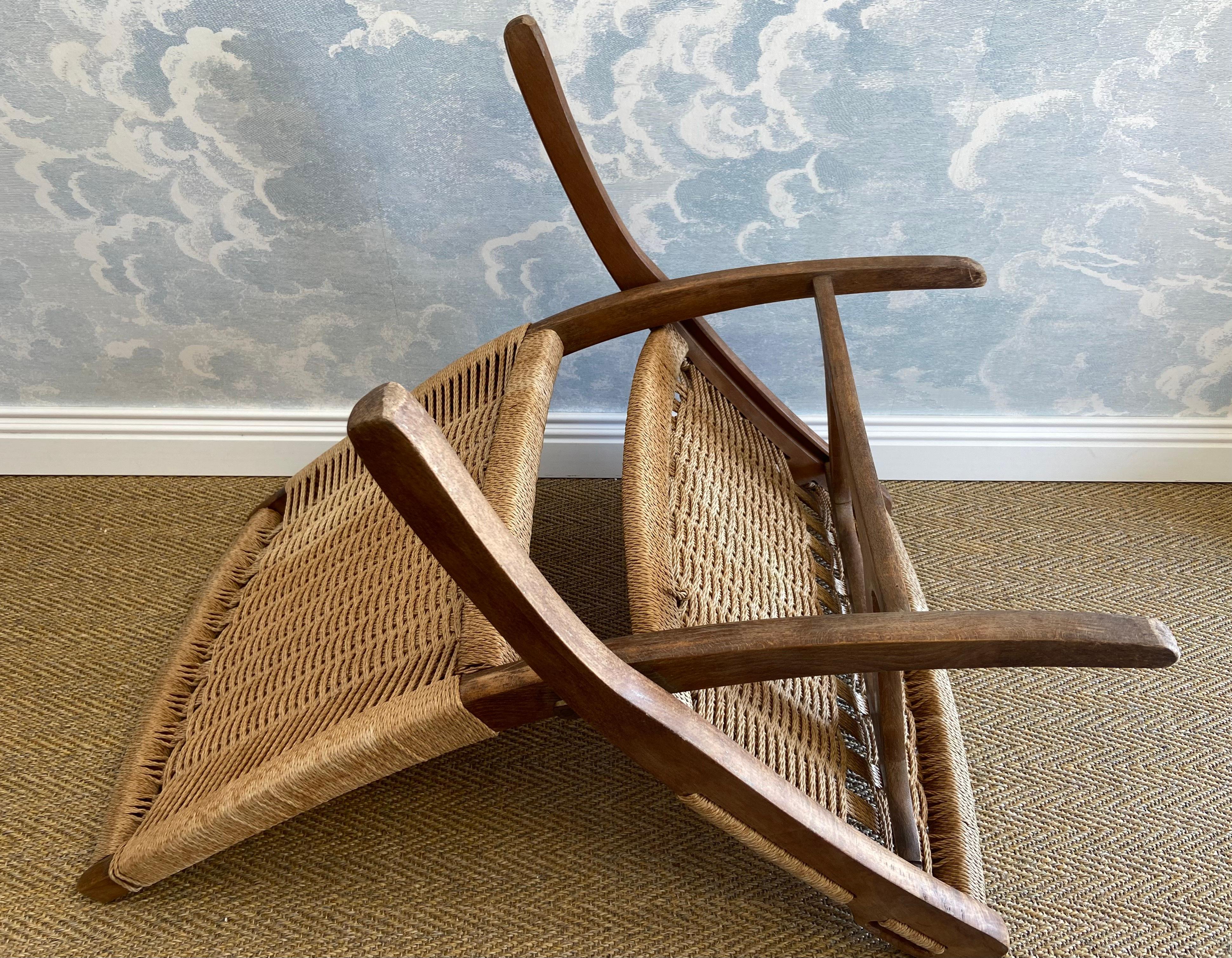 Mid-Century Modern Ebert Wels Folding Chair, UK 1960's, In The Style Of Hans J. Wegner's Rope Chair