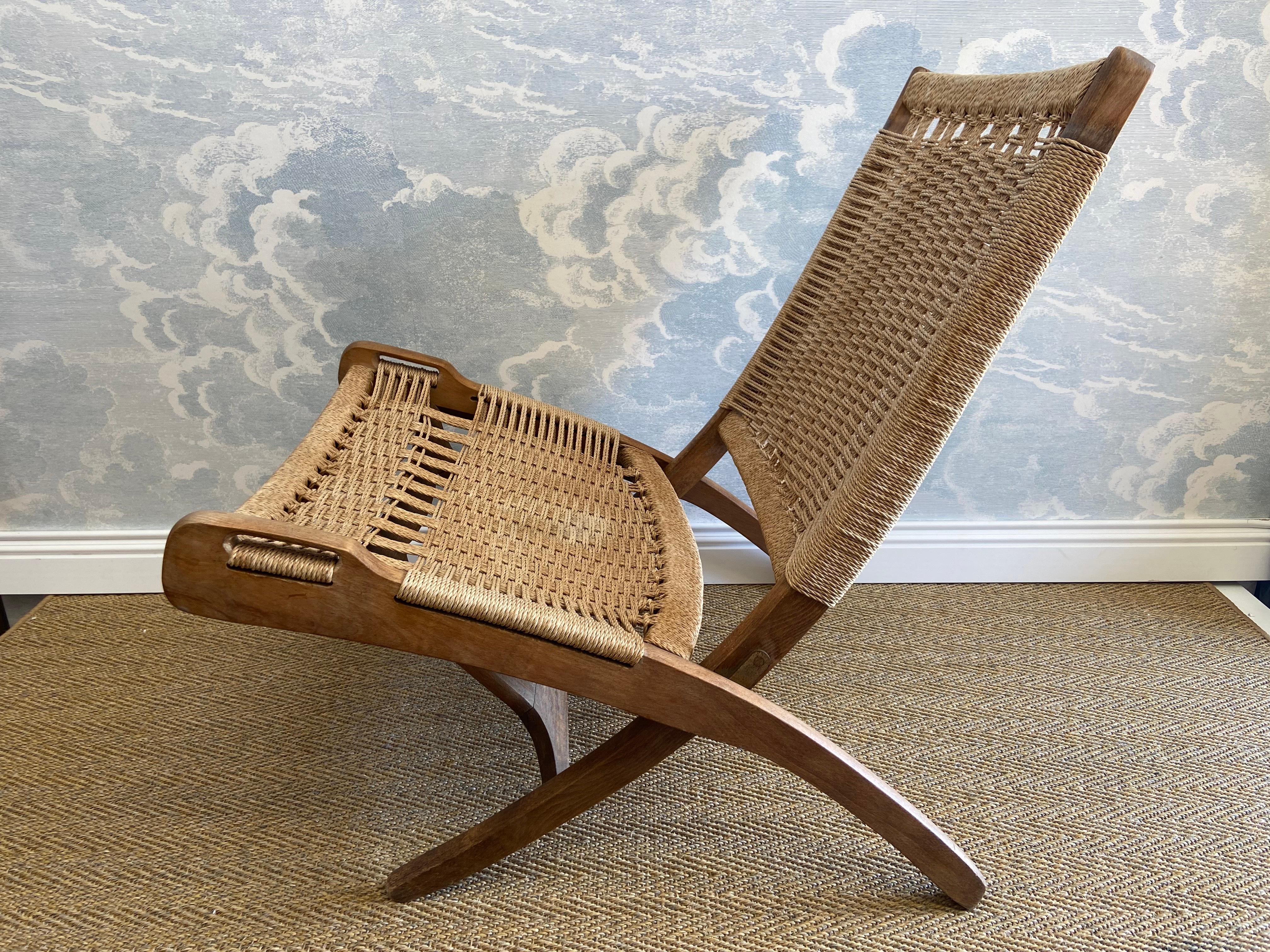 English Ebert Wels Folding Chair, UK 1960's, In The Style Of Hans J. Wegner's Rope Chair