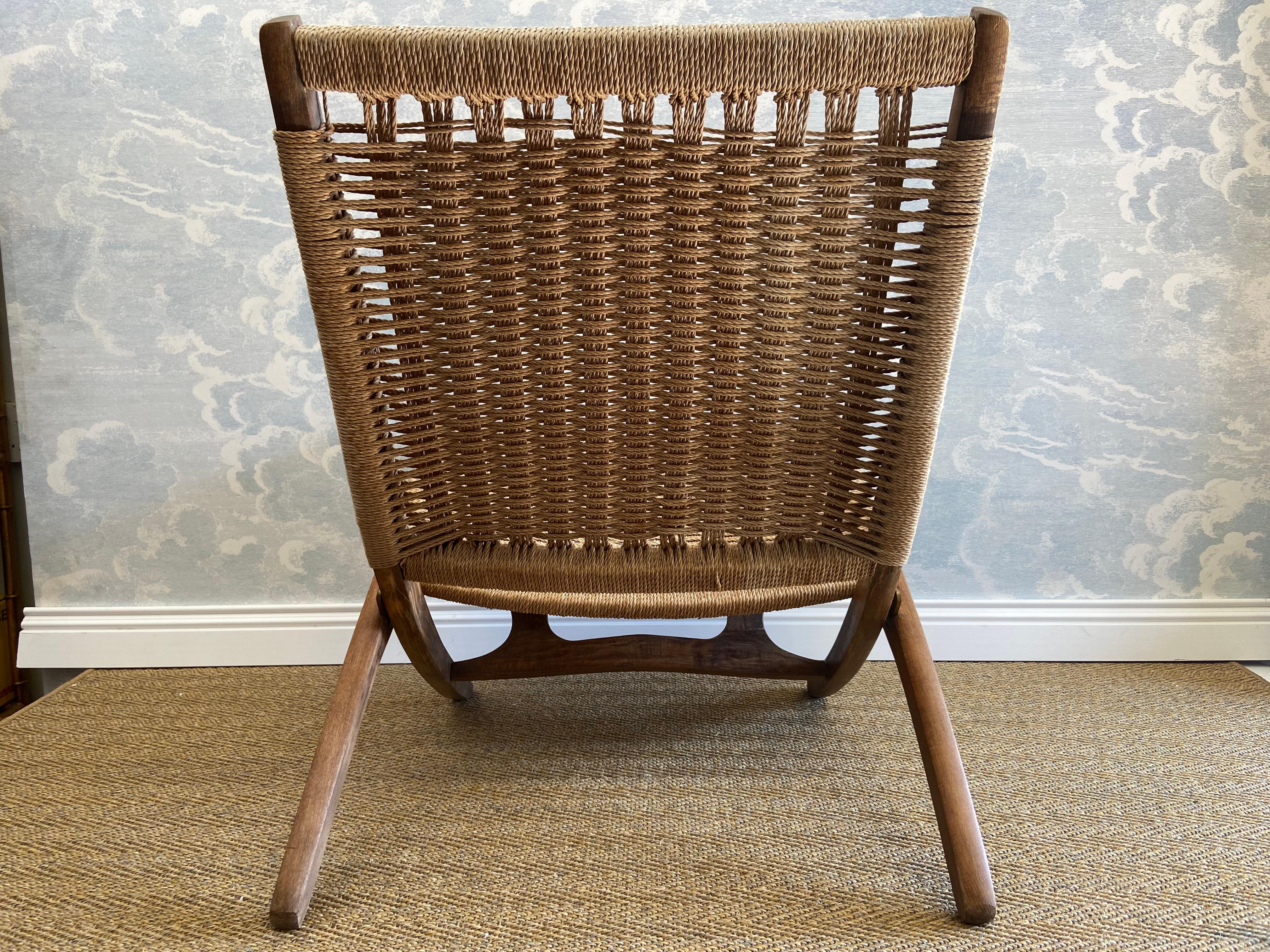 Wood Ebert Wels Folding Chair, UK 1960's, In The Style Of Hans J. Wegner's Rope Chair