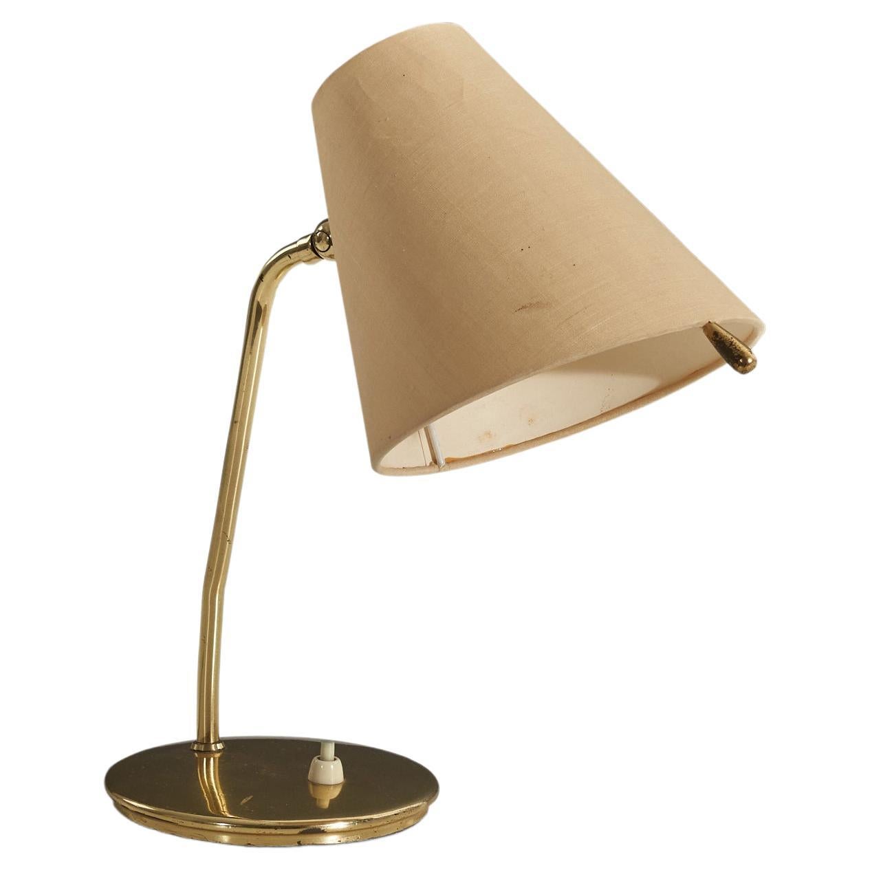 Eberth, Adjustable Table Lamp, Brass, Fabric, Zurich, Switzerland, 1950s