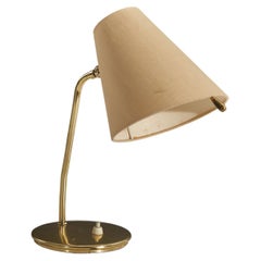 Eberth, Adjustable Table Lamp, Brass, Fabric, Zurich, Switzerland, 1950s
