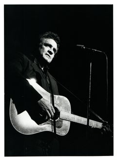 Johnny Cash Playing Guitar on Stage Vintage Original Photograph