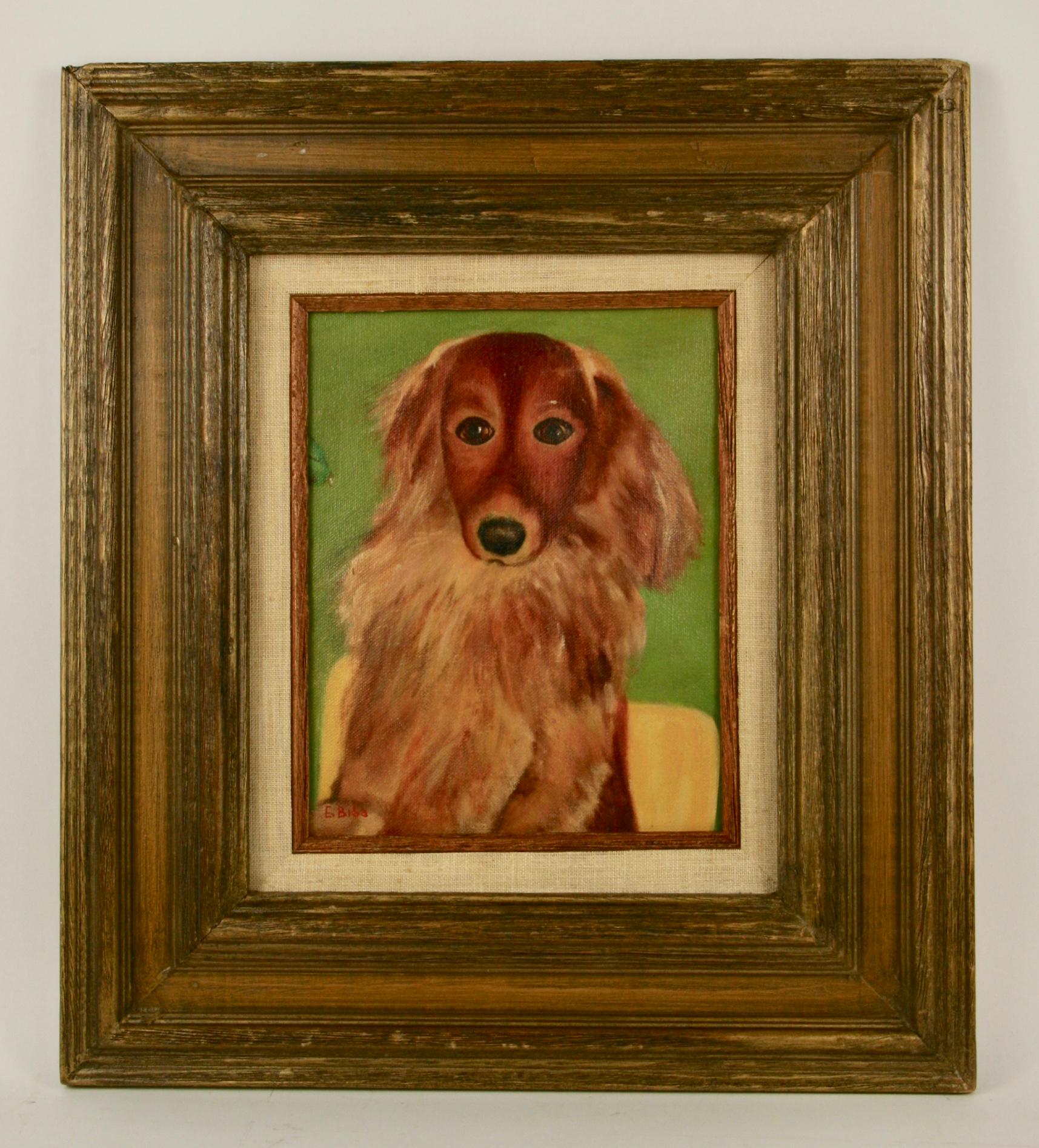 #5-2977 Best Friend,oil on canvas applied to a board, signed by E.Biba lower left ,displayed t in a gilt wood frame.
Age wear on the frame