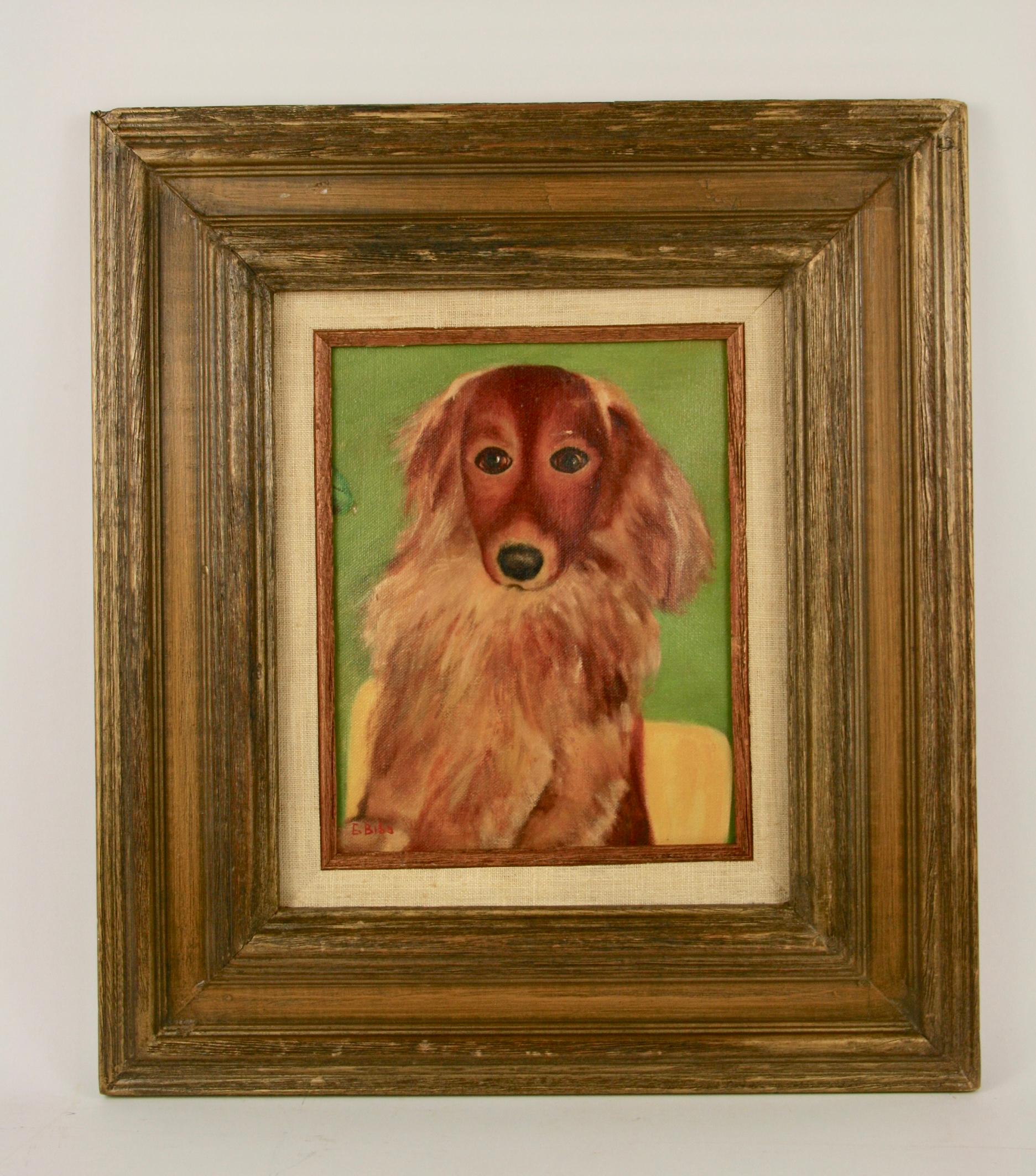Vintage Young Golden Retriever Oil Painting 