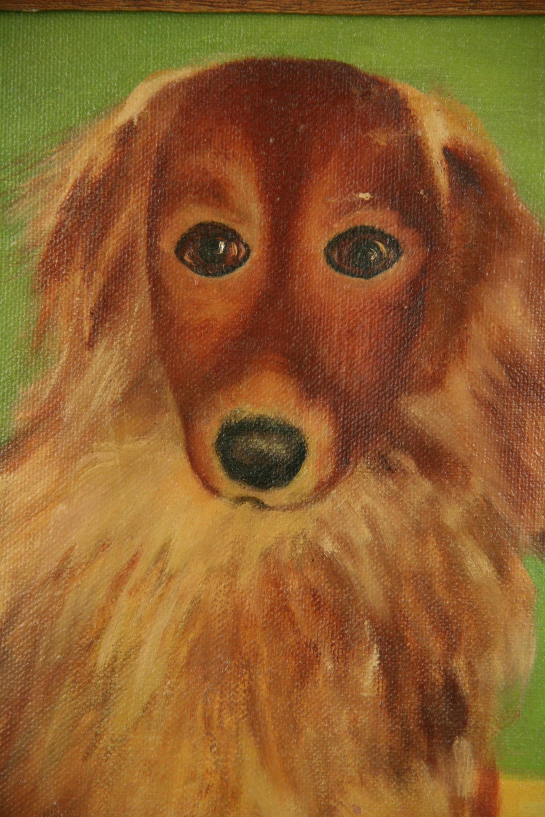 E.Biba Animal Painting - Vintage Young Golden Retriever Oil Painting "My  Best Friend "