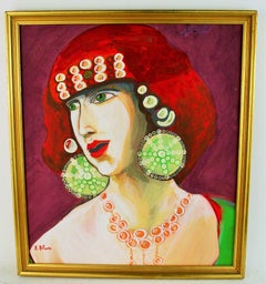 Fauvist Gypsy Woman Oil Painting, Figurative, Framed, 1980s, Artist Board