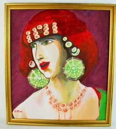 Fauvist Gypsy Woman Oil Painting, Figurative, Framed, 1980s, Artist Board
