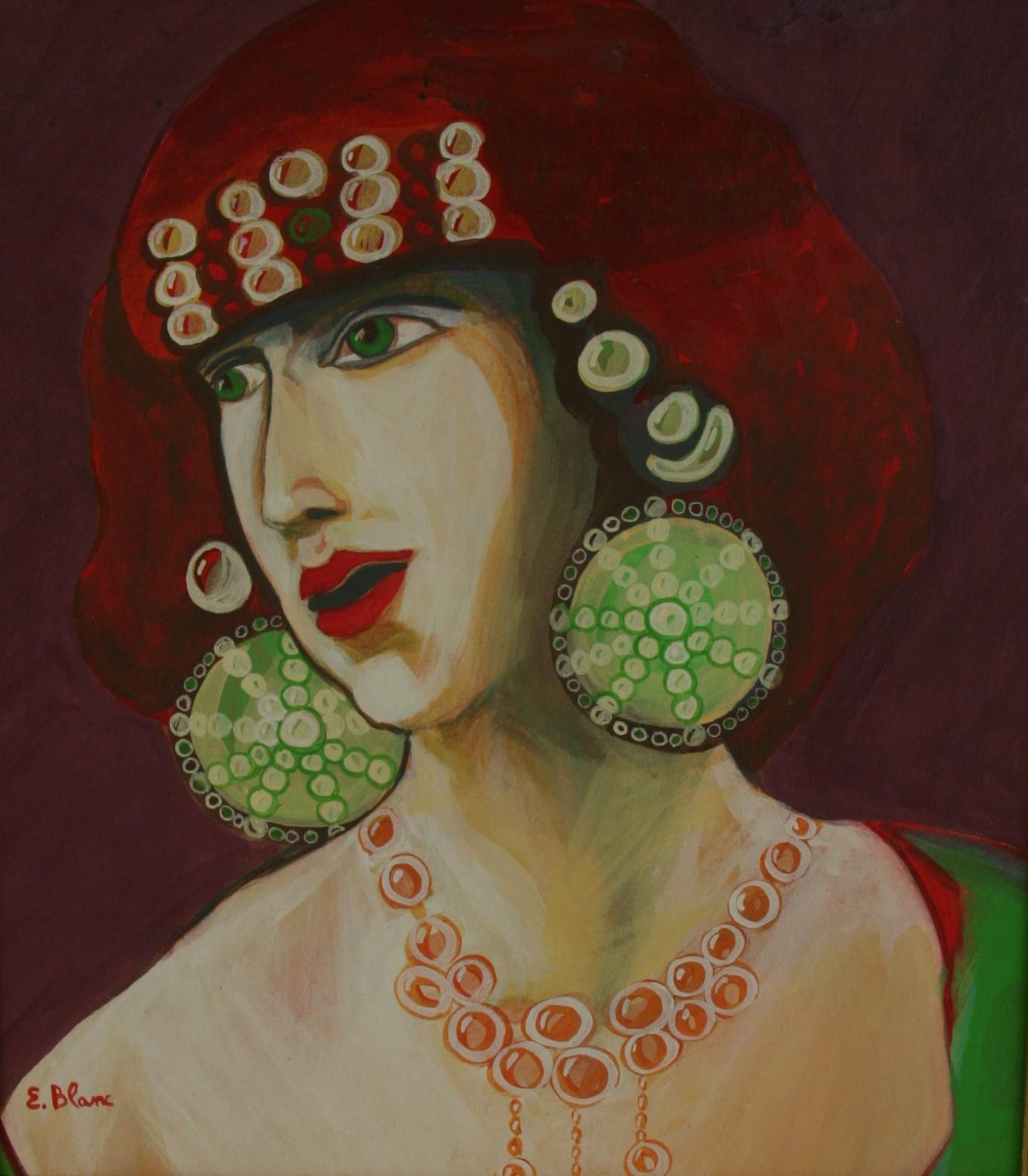 Peinture à l'huile d'une gitane   Peinture - Beige Figurative Painting par E,Blanc