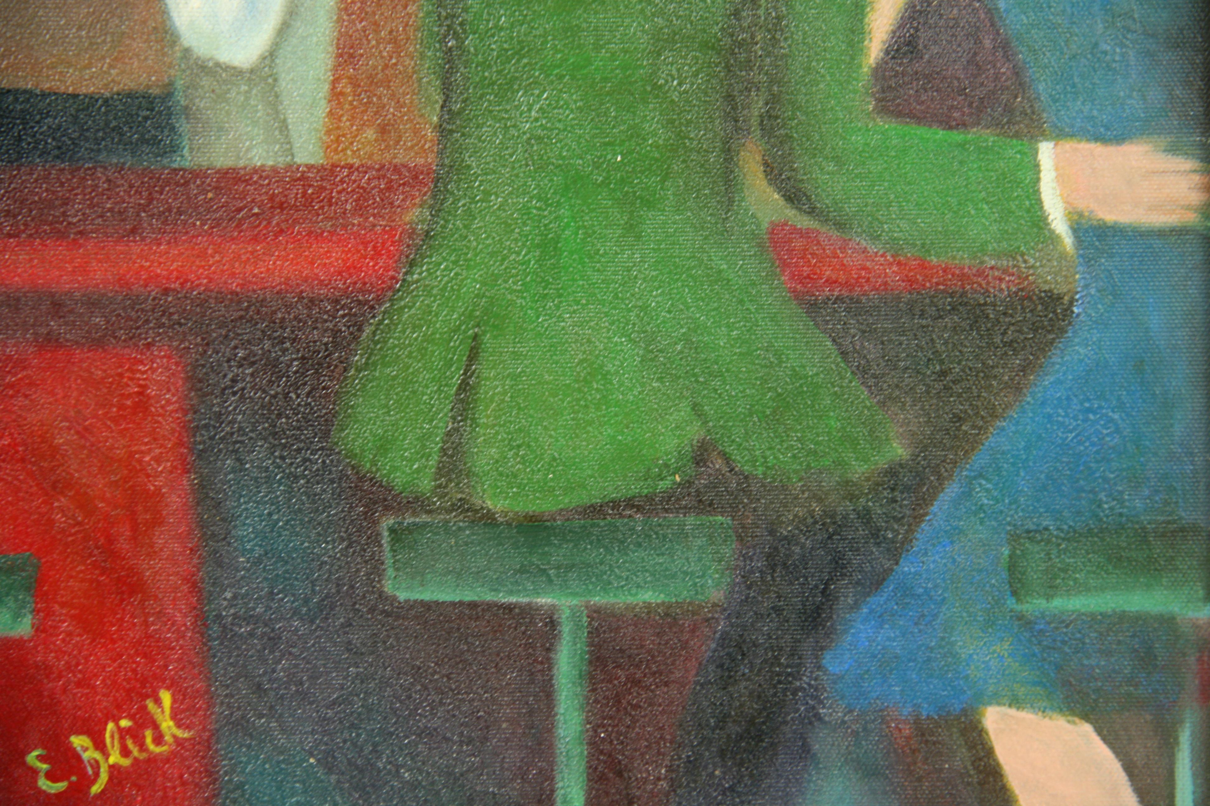 #5-3034a  Vintage By  bildlich  Acryl auf Masonit, ausgestellt in einem weißen Holzrahmen
Signiert unten links von E.Blick.
Bildgröße 13,5 H x 10,5 B