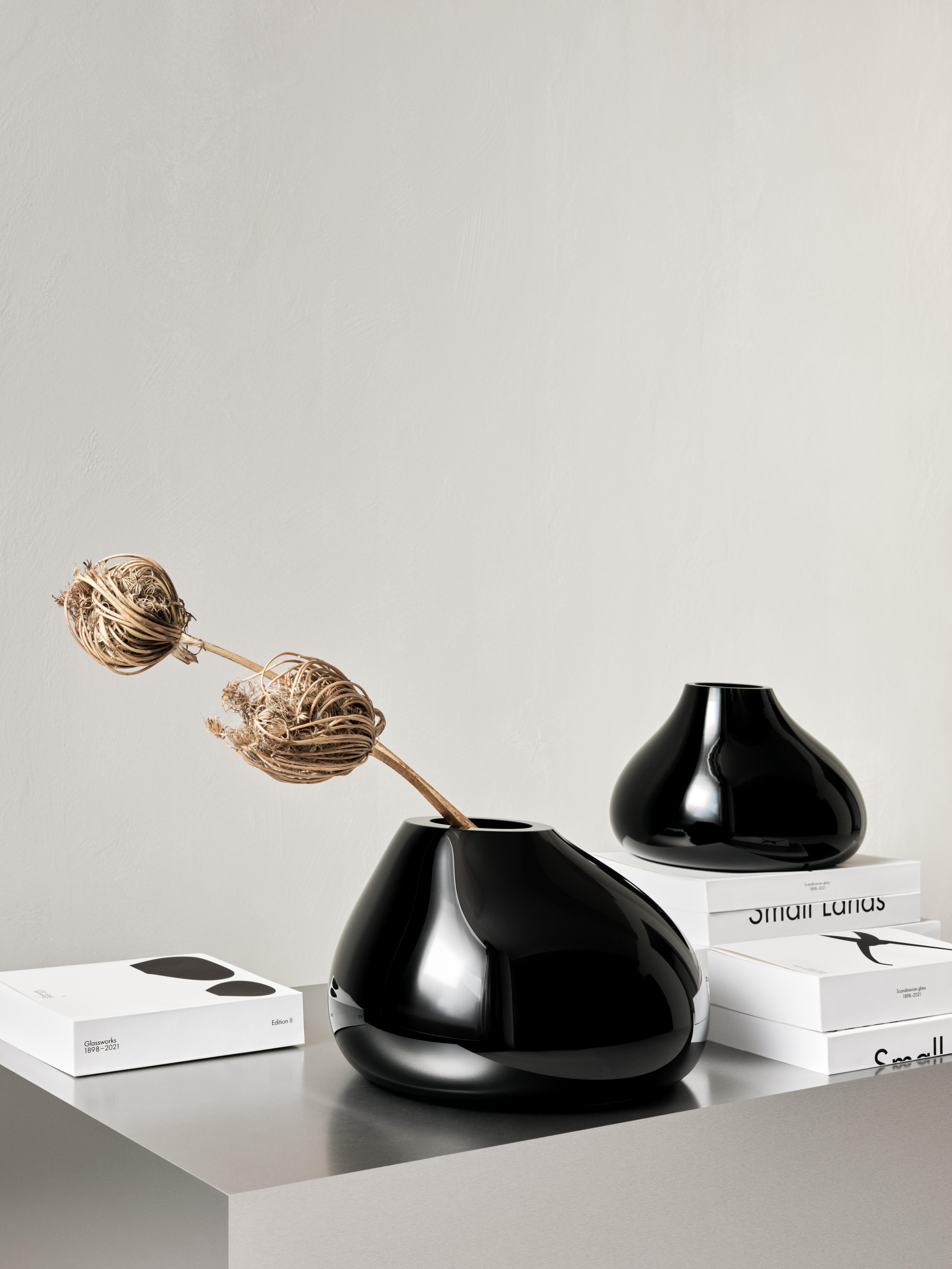 Contemporary Orrefors Ebon Black Vase Large For Sale