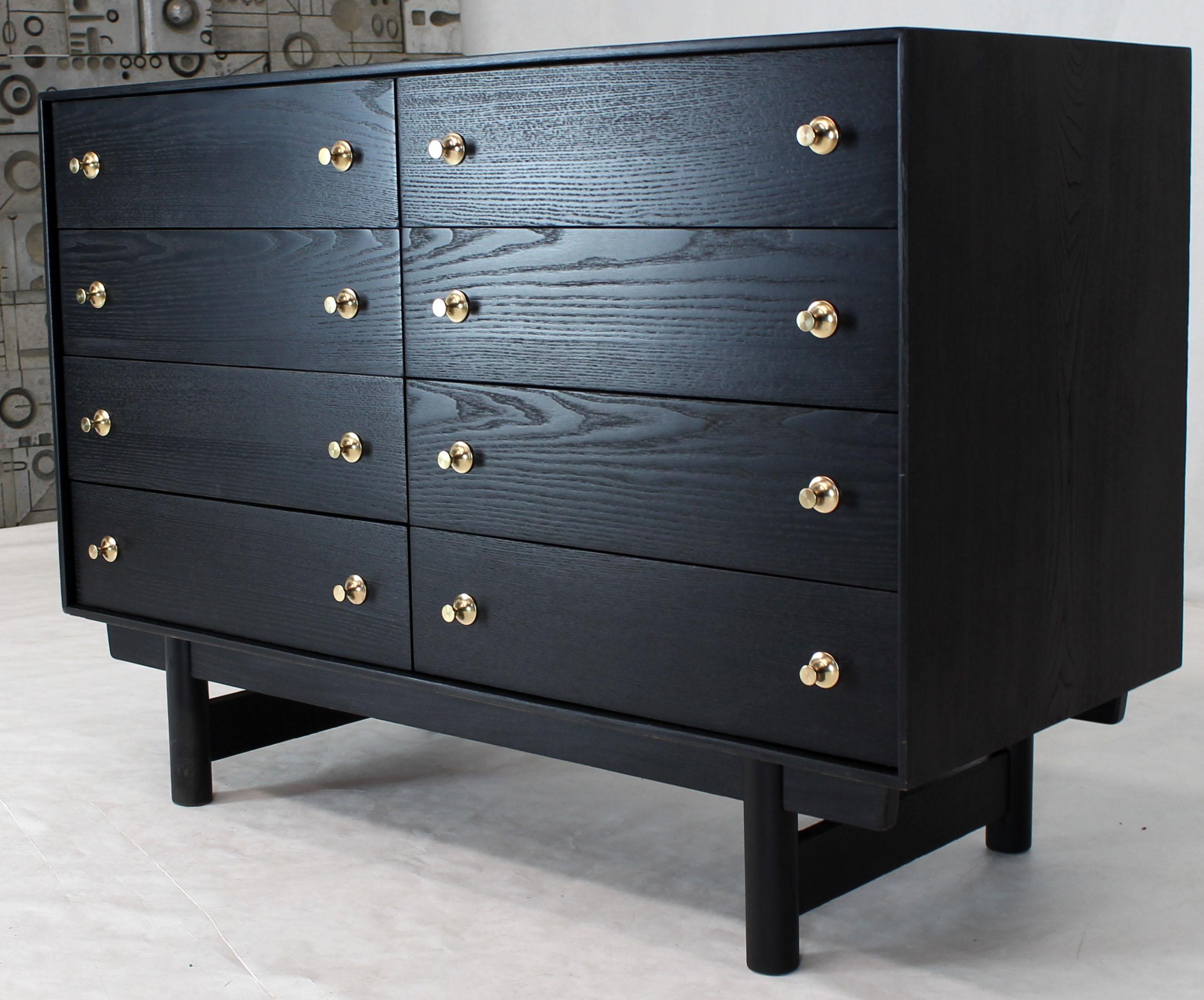 Mid-Century Modern black lacquer ebonized compact double dresser credenza bachelor chest.