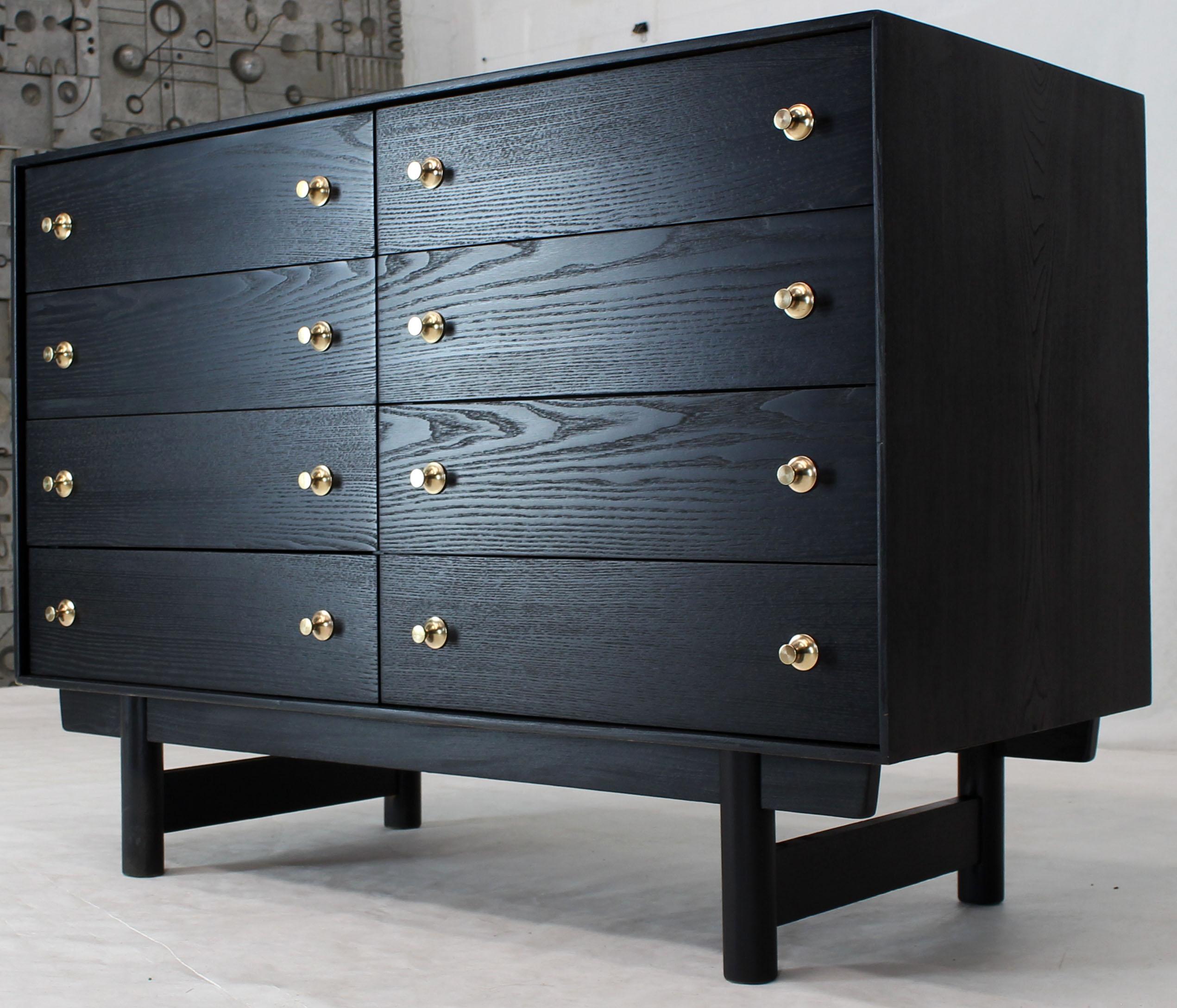 Mid-Century Modern Ebonised Black Lacquer Double Dresser with Brass Pulls For Sale