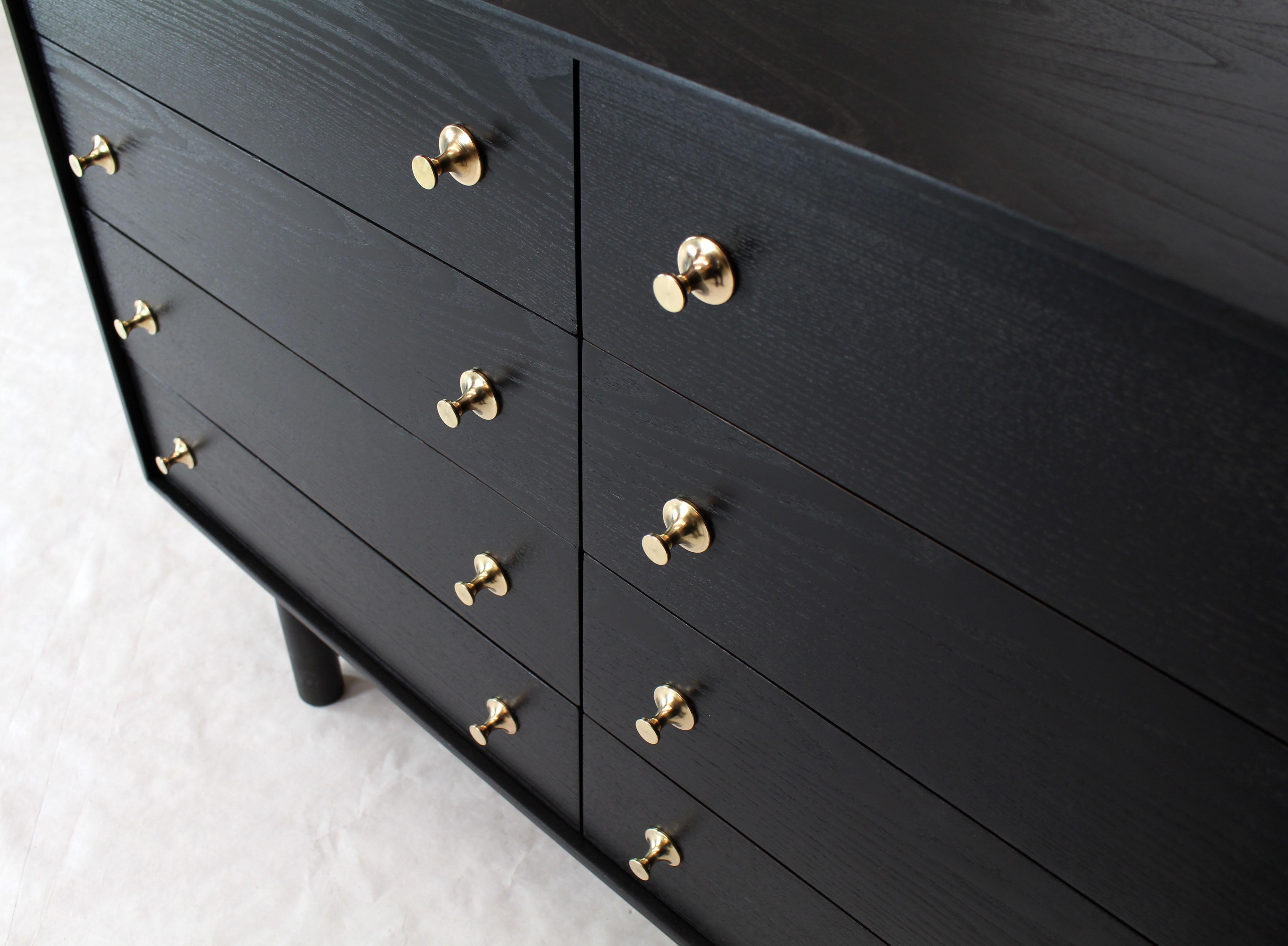 American Ebonised Black Lacquer Double Dresser with Brass Pulls For Sale