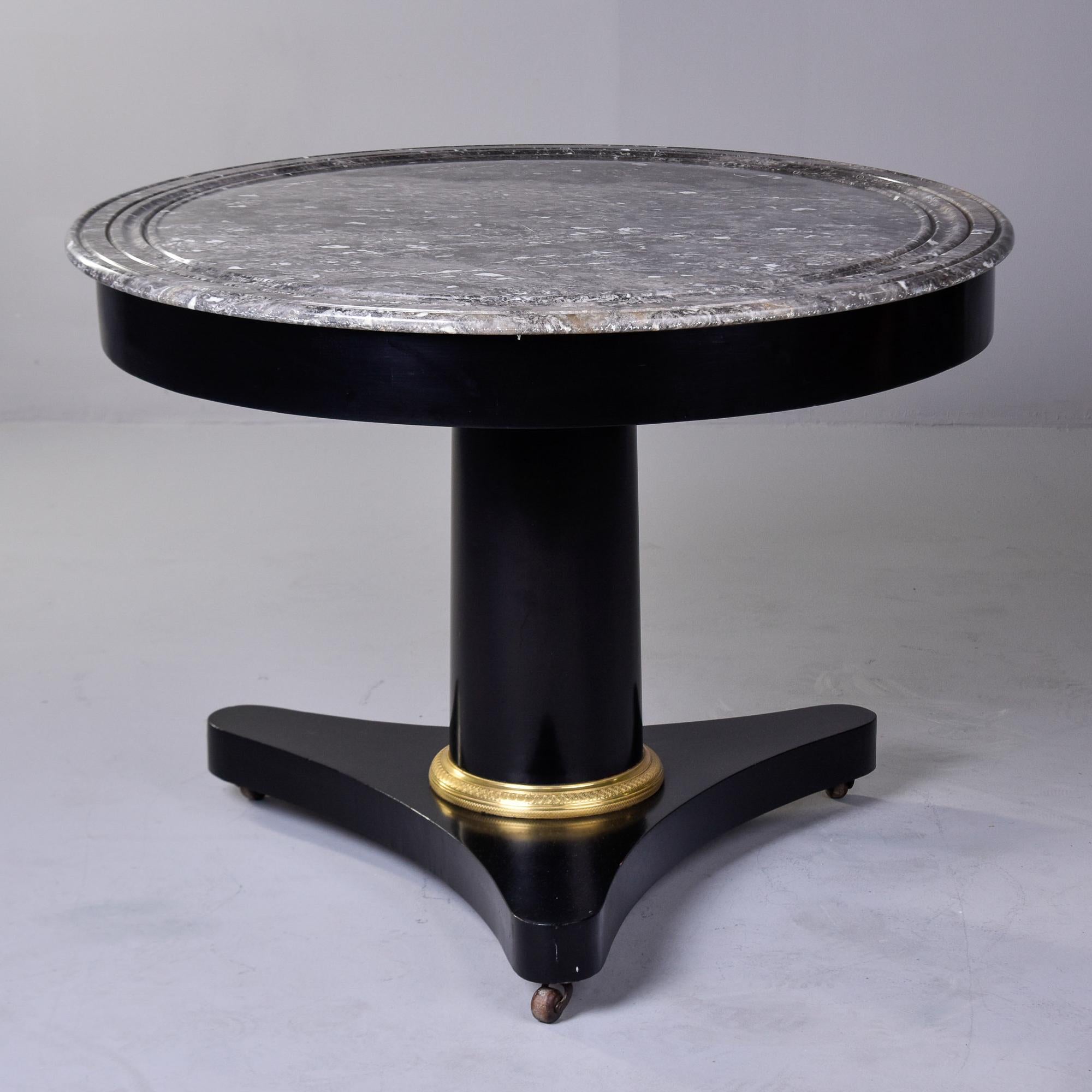 French ebonized 19th Century Mahogany Round Center Empire Table with Marble Top For Sale