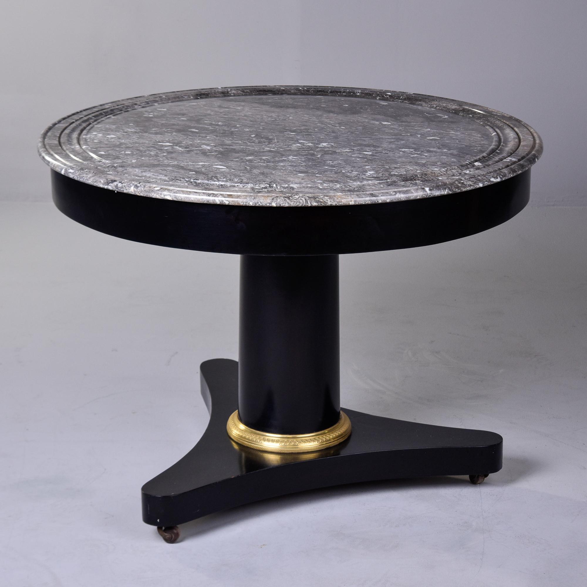 ebonized 19th Century Mahogany Round Center Empire Table with Marble Top In Good Condition For Sale In Troy, MI