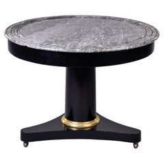 ebonized 19th Century Mahogany Round Center Empire Table with Marble Top