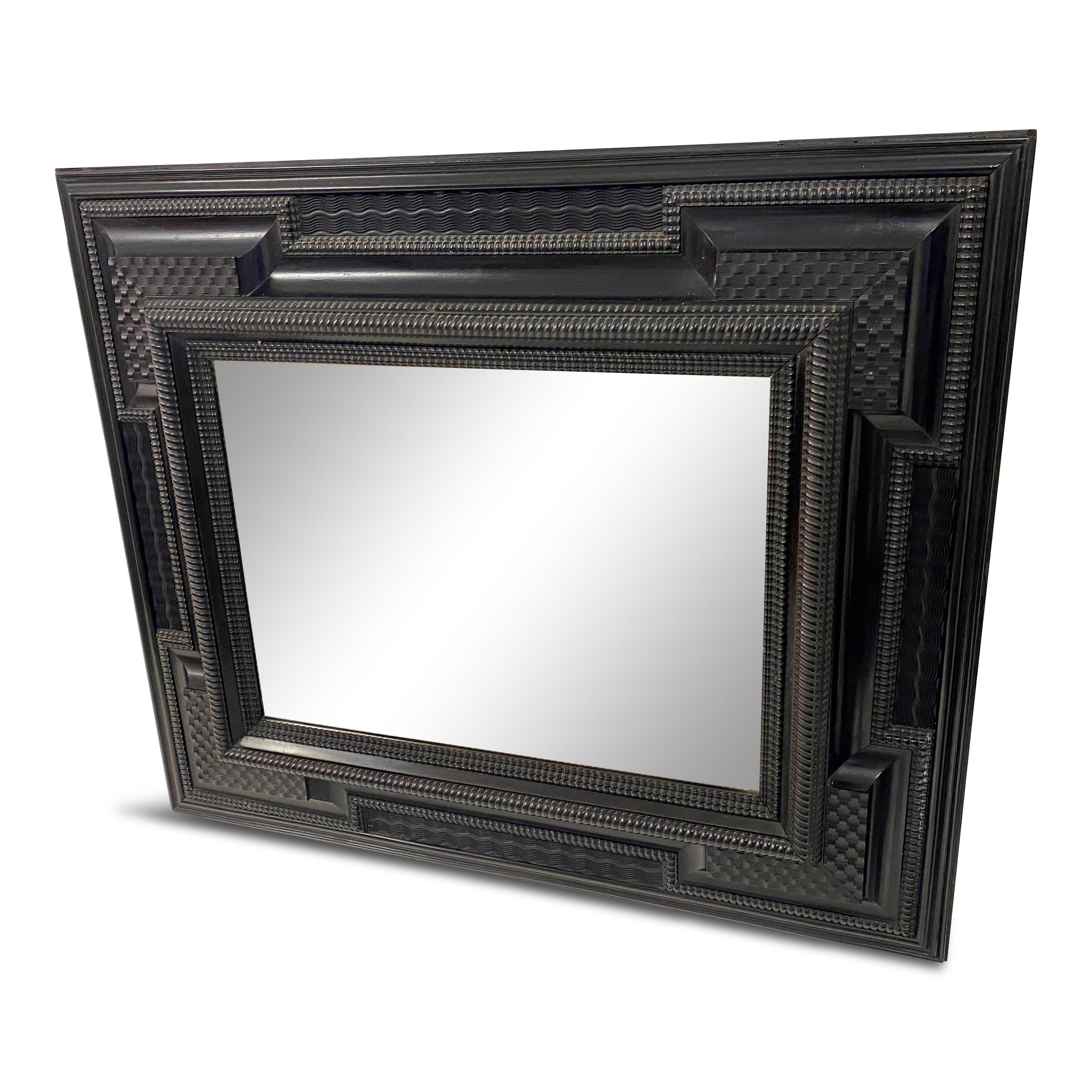 Ebonised 19th Century Flemish Ripple Moulded Mirror For Sale 6