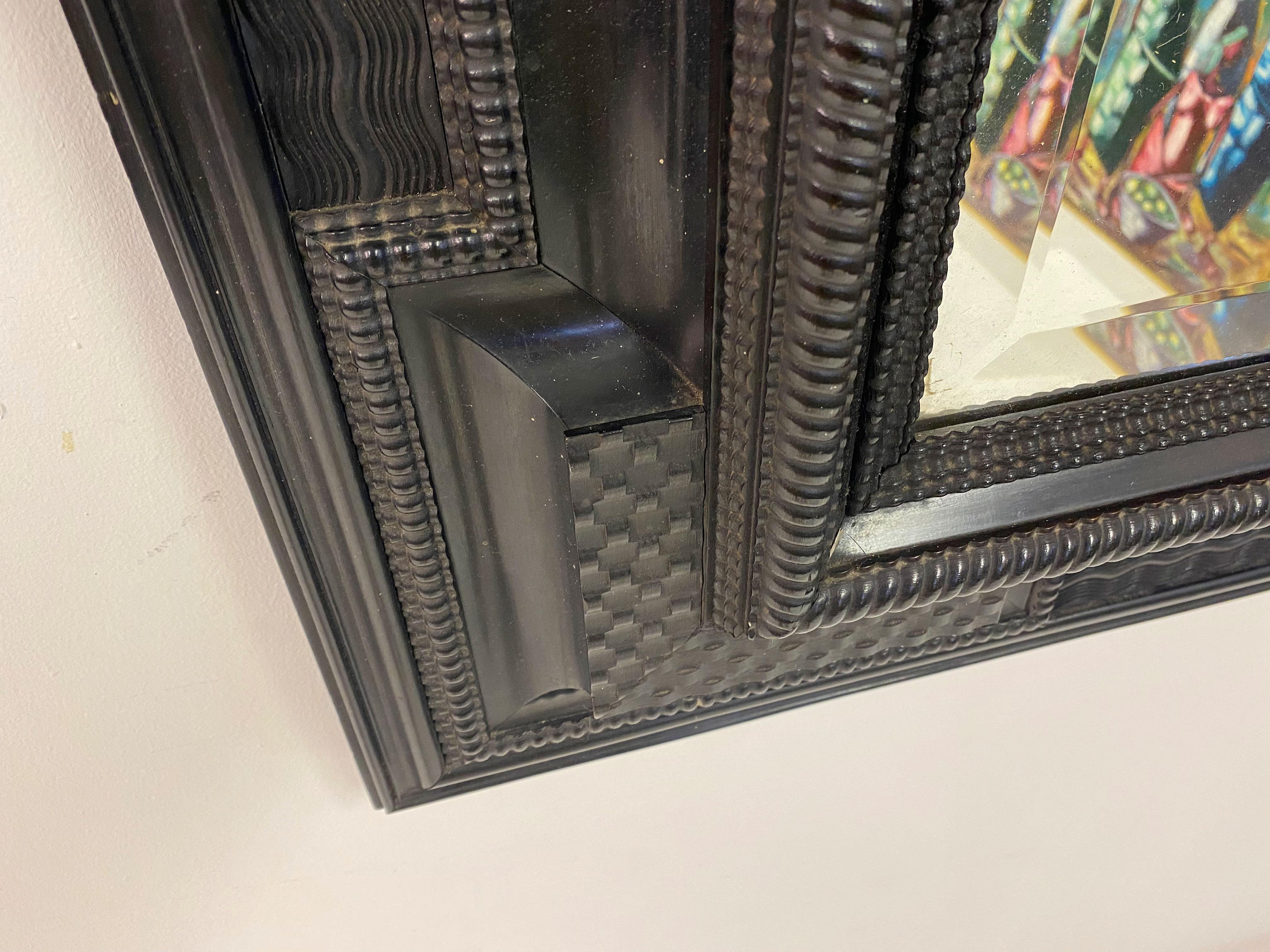 Ebonised 19th Century Flemish Ripple Moulded Mirror In Good Condition For Sale In London, London