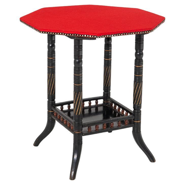 Ebonised Aesthetic Movement Octagonal Side Table with Red Baize Top