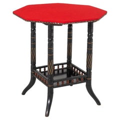 Antique Ebonised Aesthetic Movement Octagonal Side Table with Red Baize Top