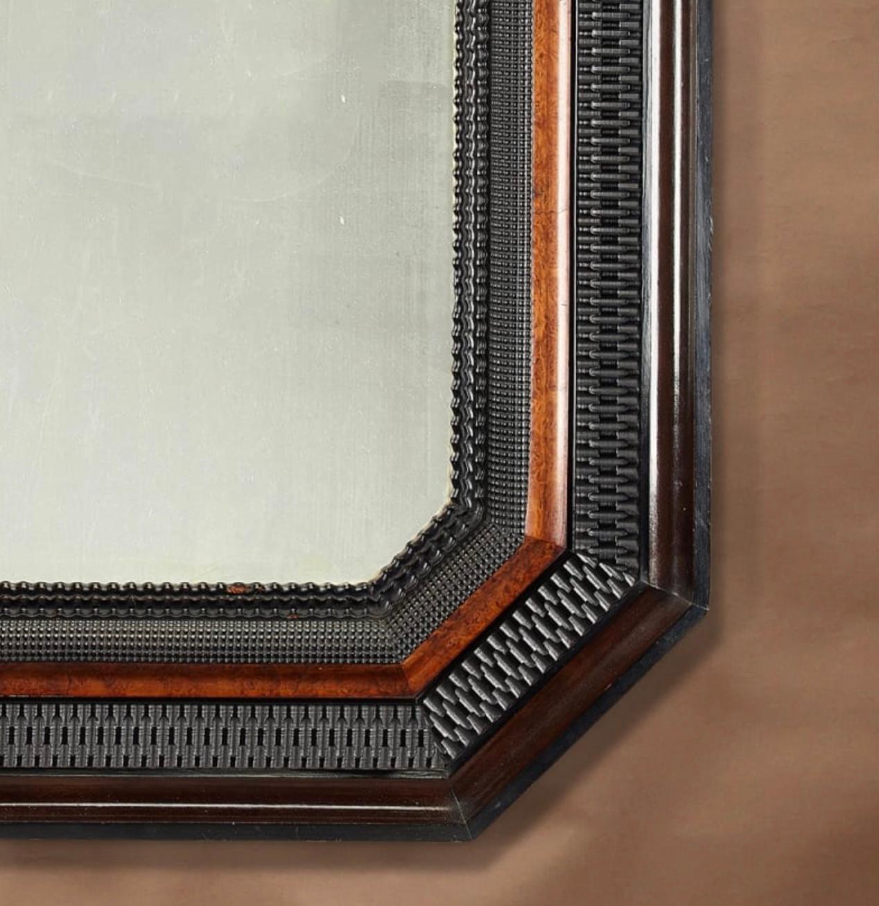 18th Century and Earlier Ebonised and Amboyna Octagonal Mirror