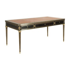 Ebonised and Brass Mounted French Bureau Plat