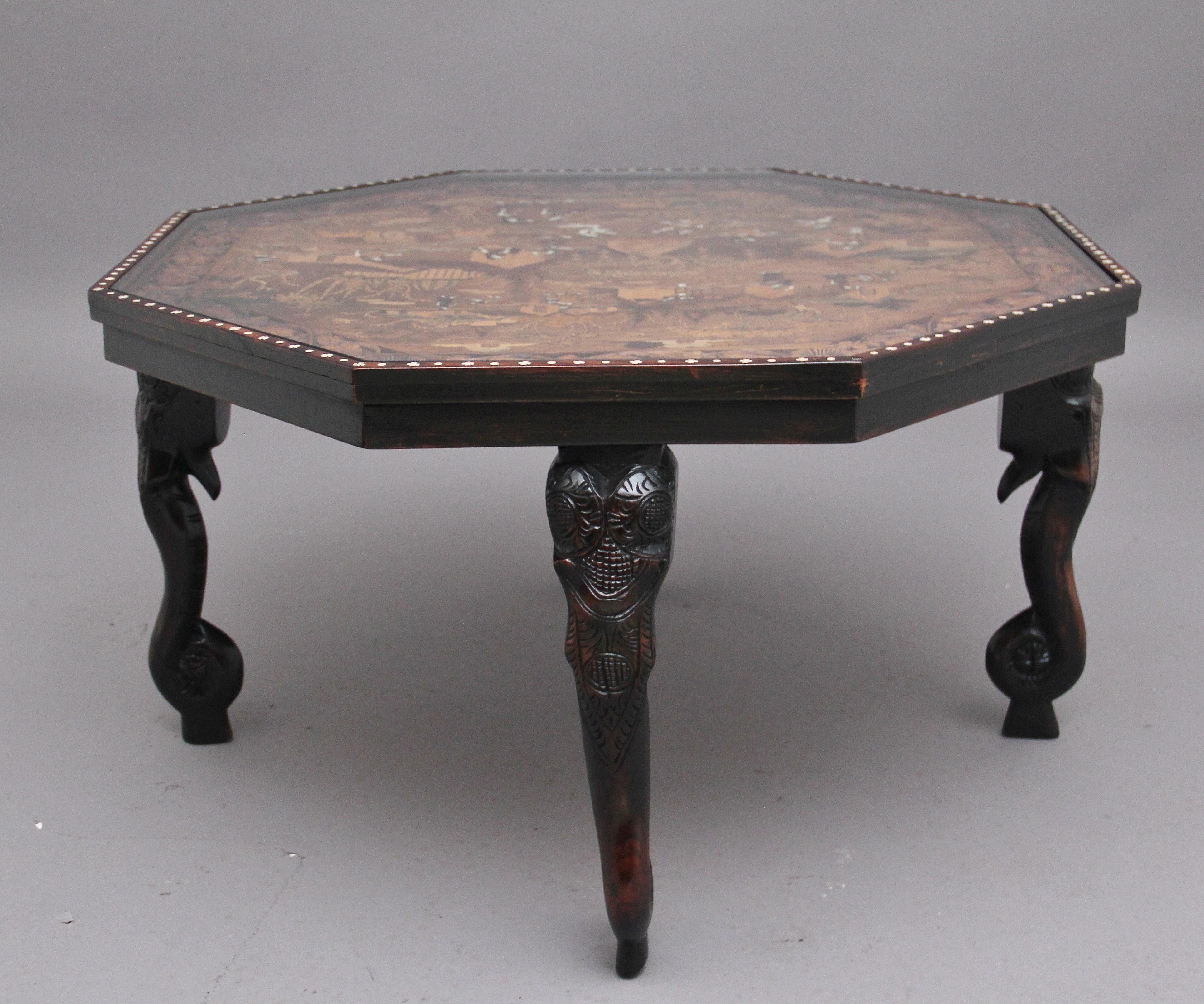 Hardwood Ebonised and Inlaid Indian Coffee Table For Sale