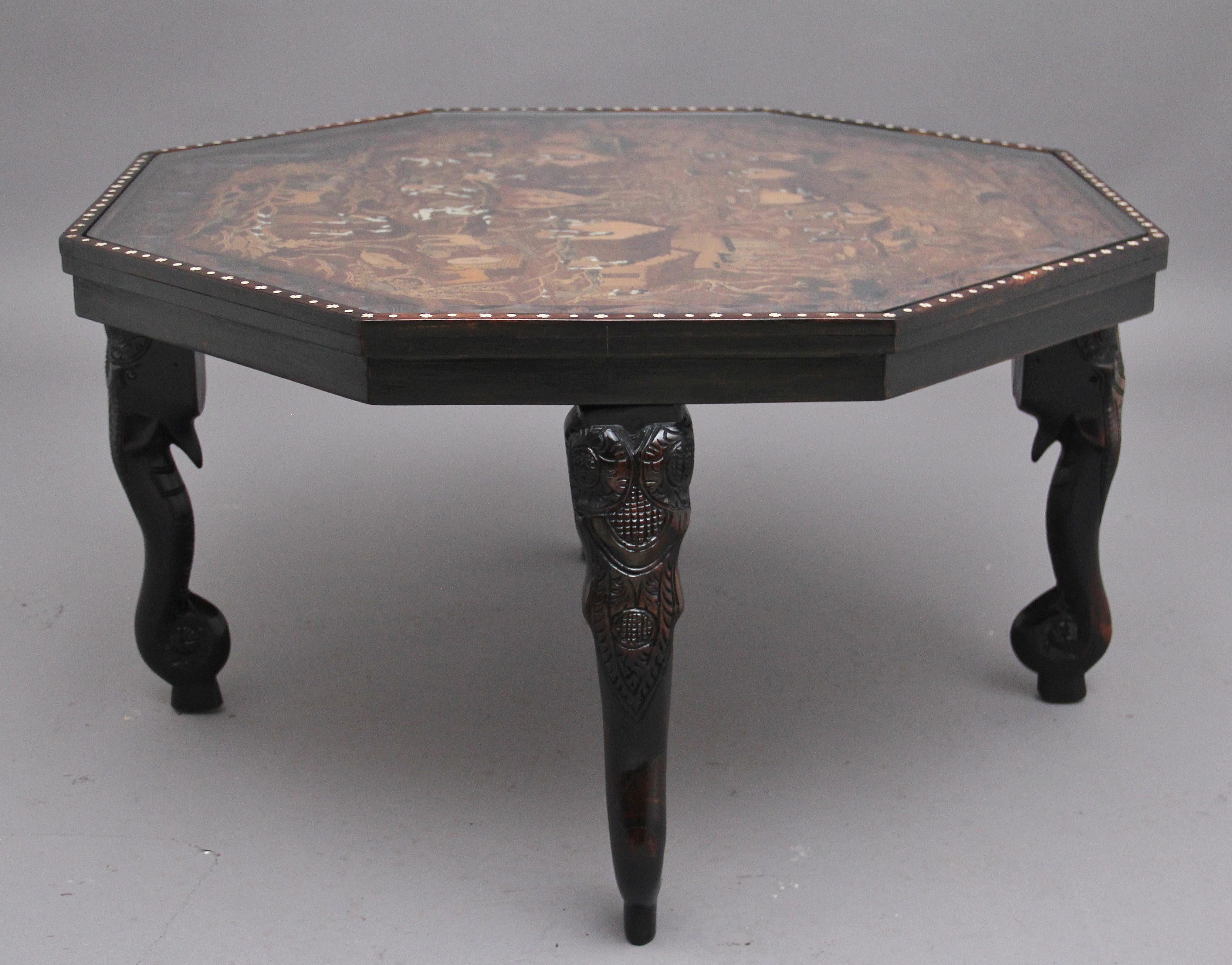 Ebonised and Inlaid Indian Coffee Table For Sale 1