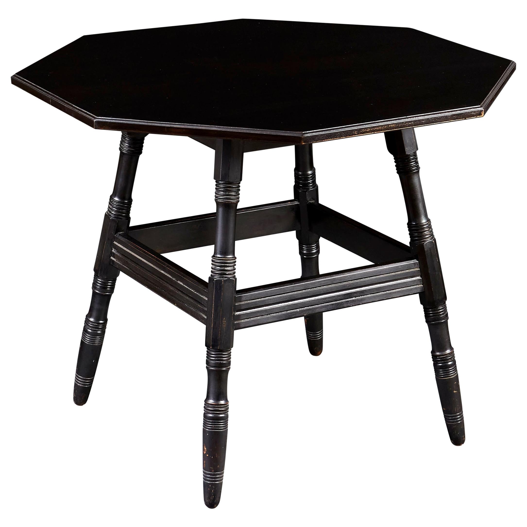 Ebonised Arts & Crafts Octagonal Centre Table in the Manner of Philip Webb