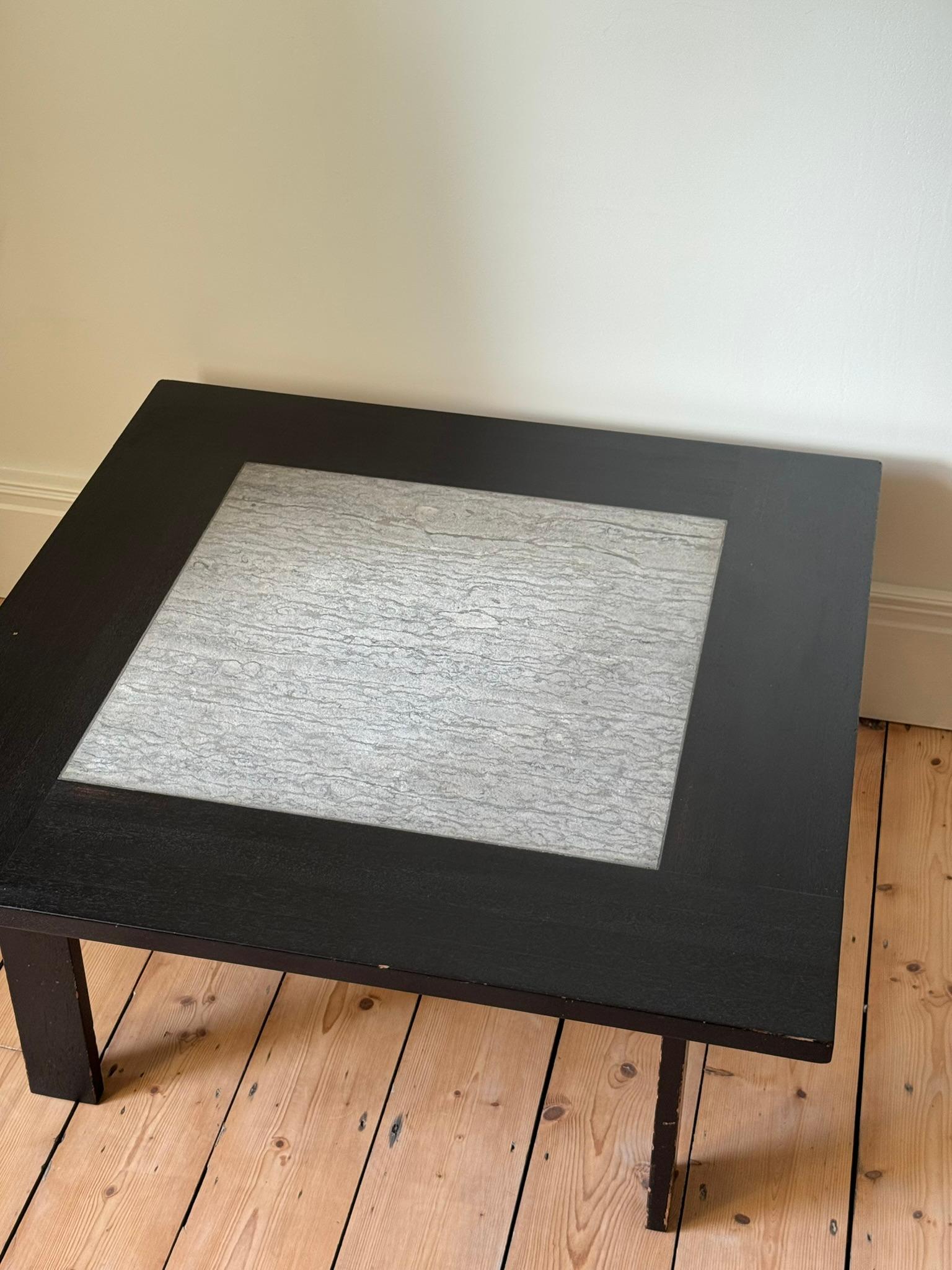 Danish Ebonised Ash and Stone Coffee Table, Denmark c. 1970s For Sale