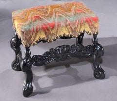 Ebonised Beech Stool Coronet 'S' Scroll Amorini Bargello