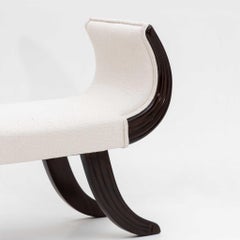 Ebonised Bench with white Bouclé Cover, Italy 1st Half 20th Century