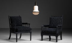 Ebonised Bobbin Chairs in Wool Blend by Christopher Farr, England circa 1840