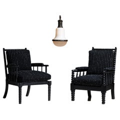 Ebonised Bobbin Chairs in Wool Blend by Christopher Farr, England circa 1840