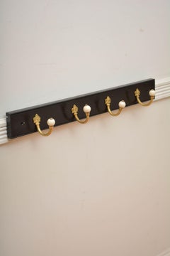 Ebonised Brass and Ceramic Coat Rack Coat Hooks