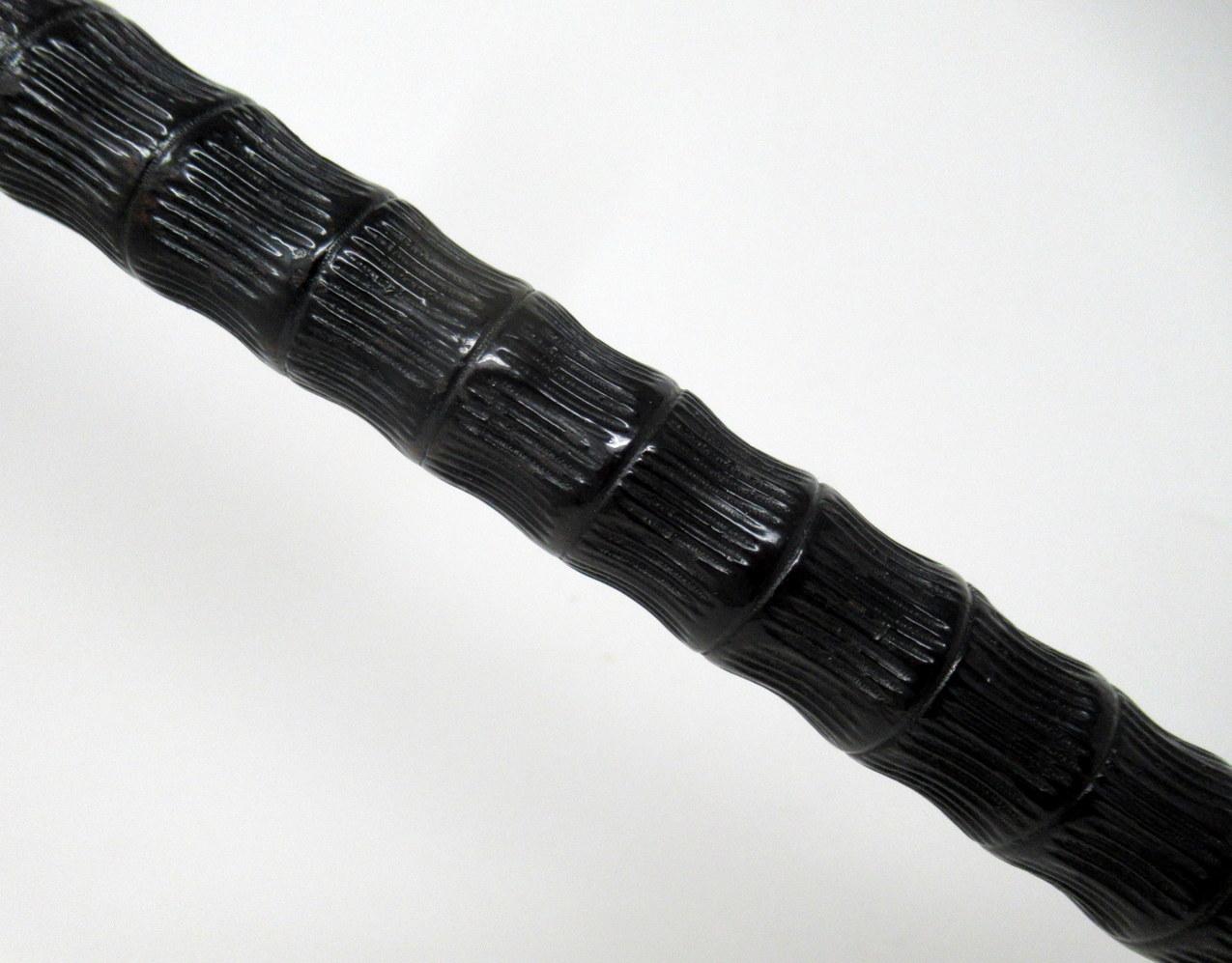 Ebonised Carved Wood Walking Stick Cane Crook Handle Sterling Silver Collar 1915 4
