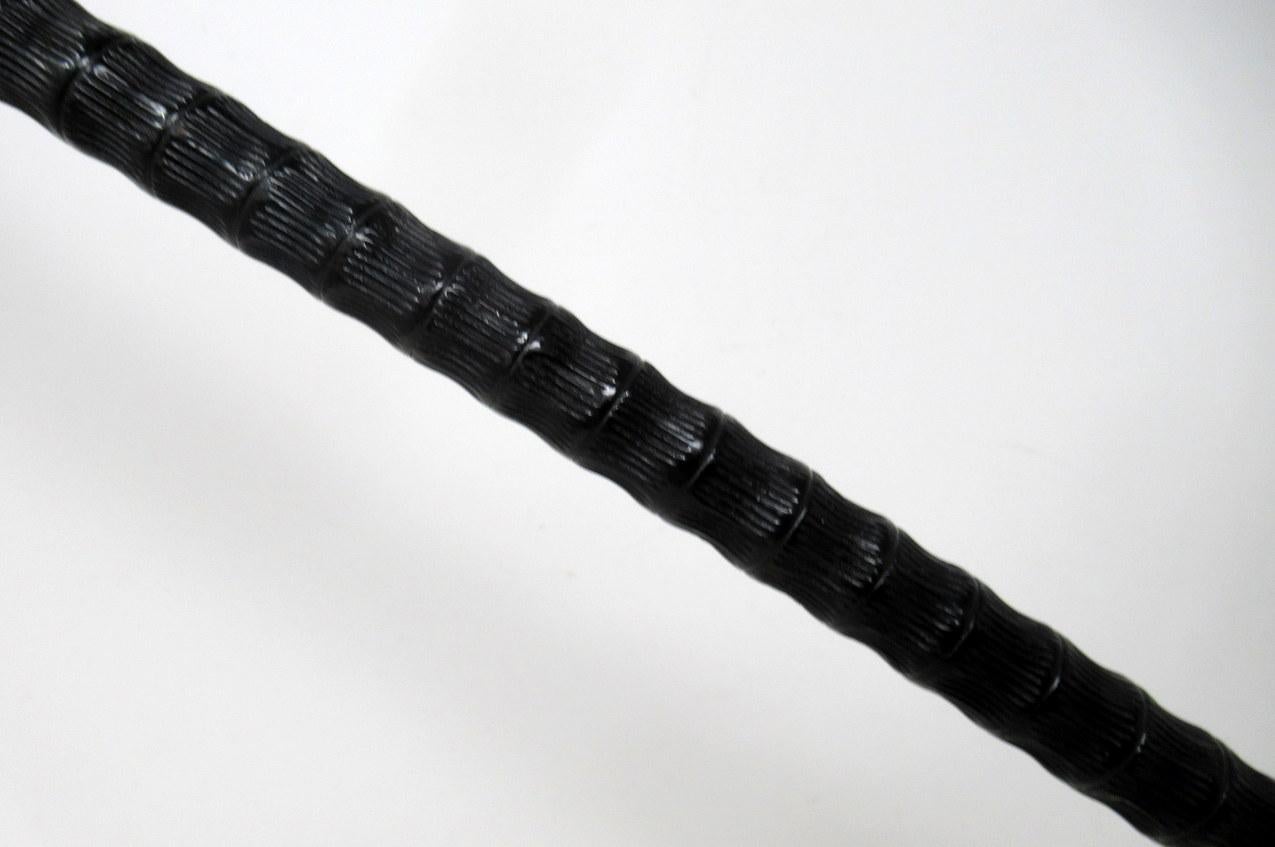 Ebonised Carved Wood Walking Stick Cane Crook Handle Sterling Silver Collar 1915 3