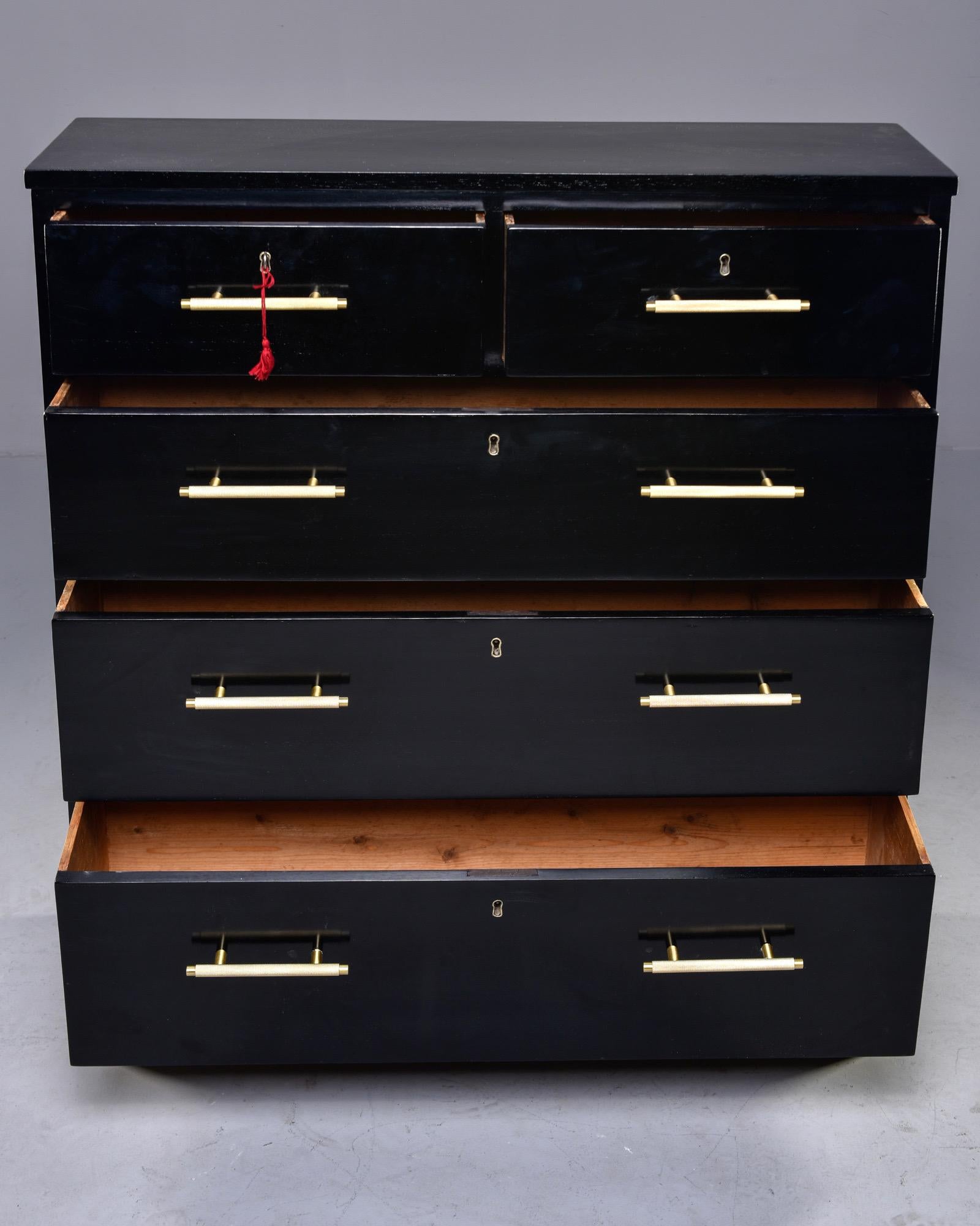 Mid-Century Modern Ebonised Chest of Drawers with Brass Hardware