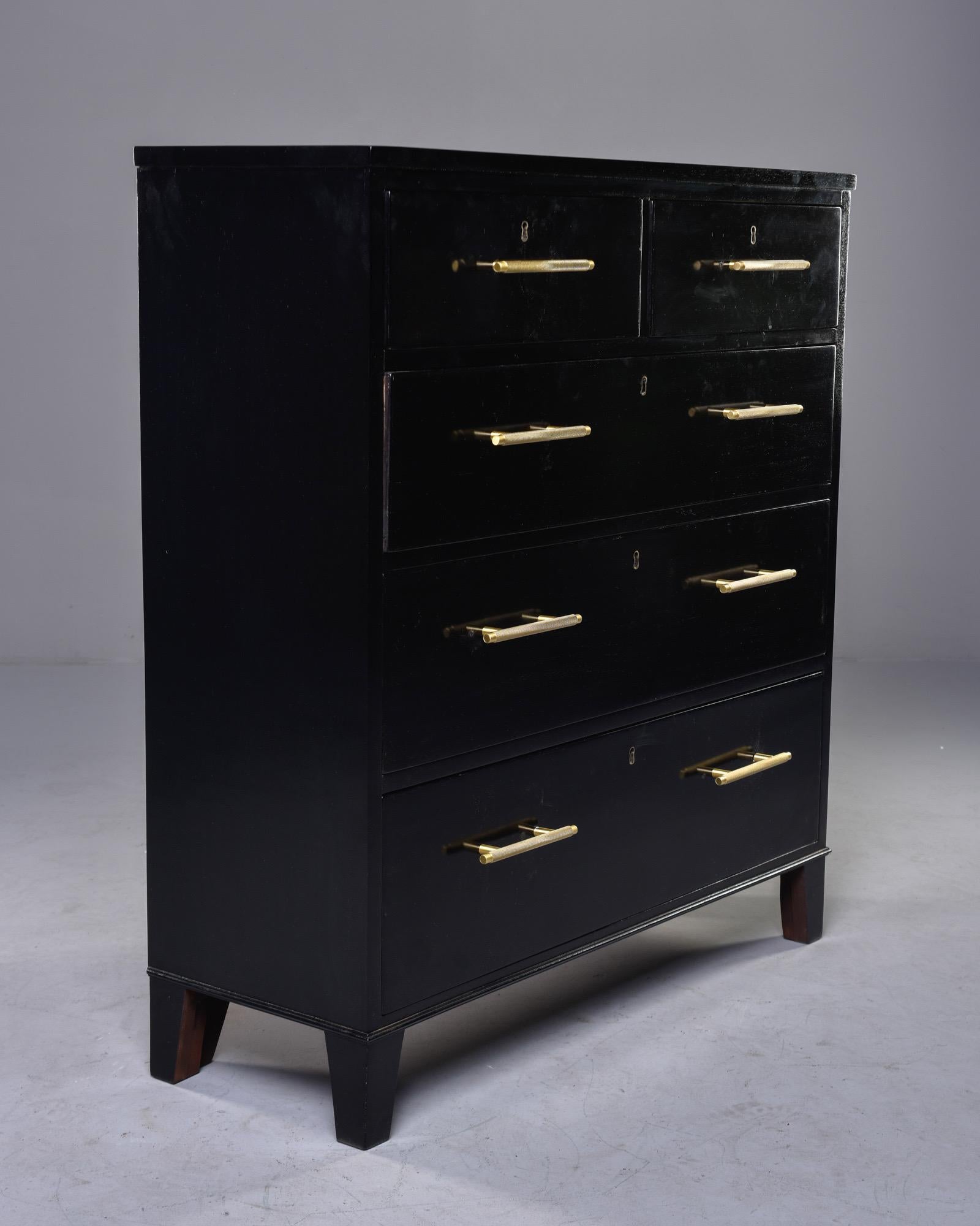 Ebonised Chest of Drawers with Brass Hardware In Good Condition In Troy, MI