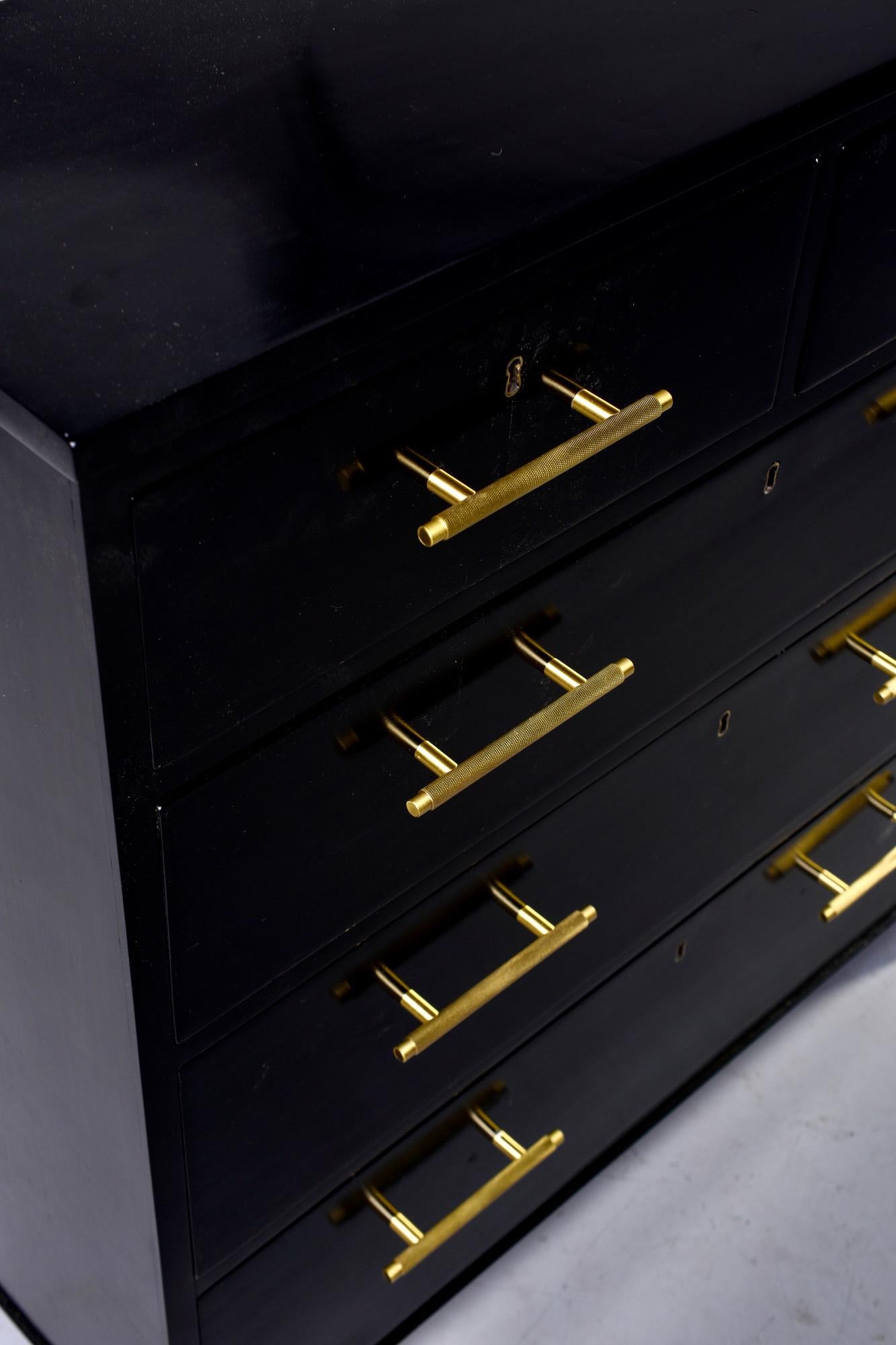 20th Century Ebonised Chest of Drawers with Brass Hardware