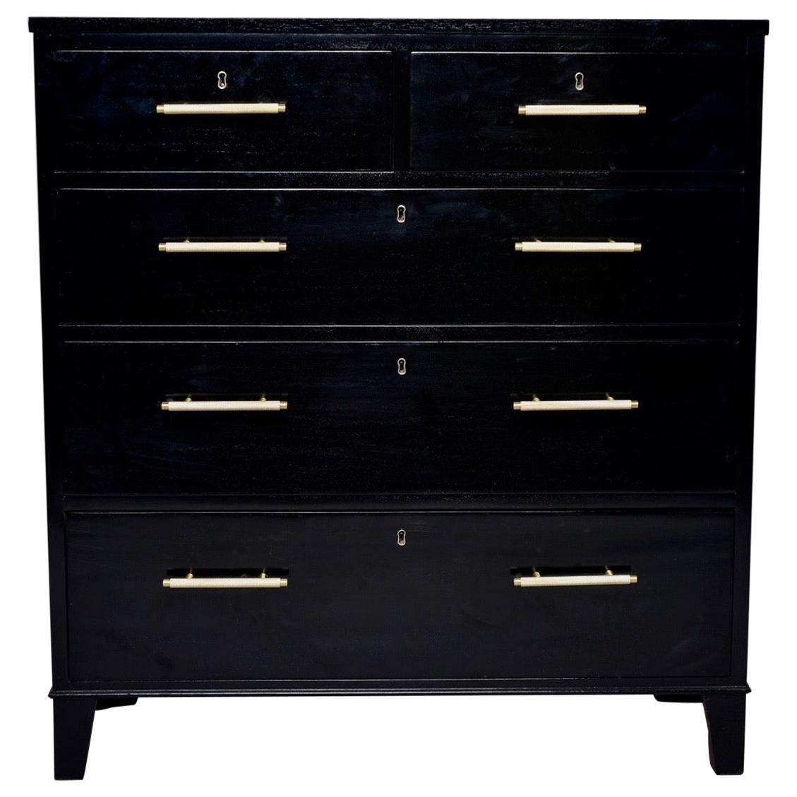 Ebonised Chest of Drawers with Brass Hardware