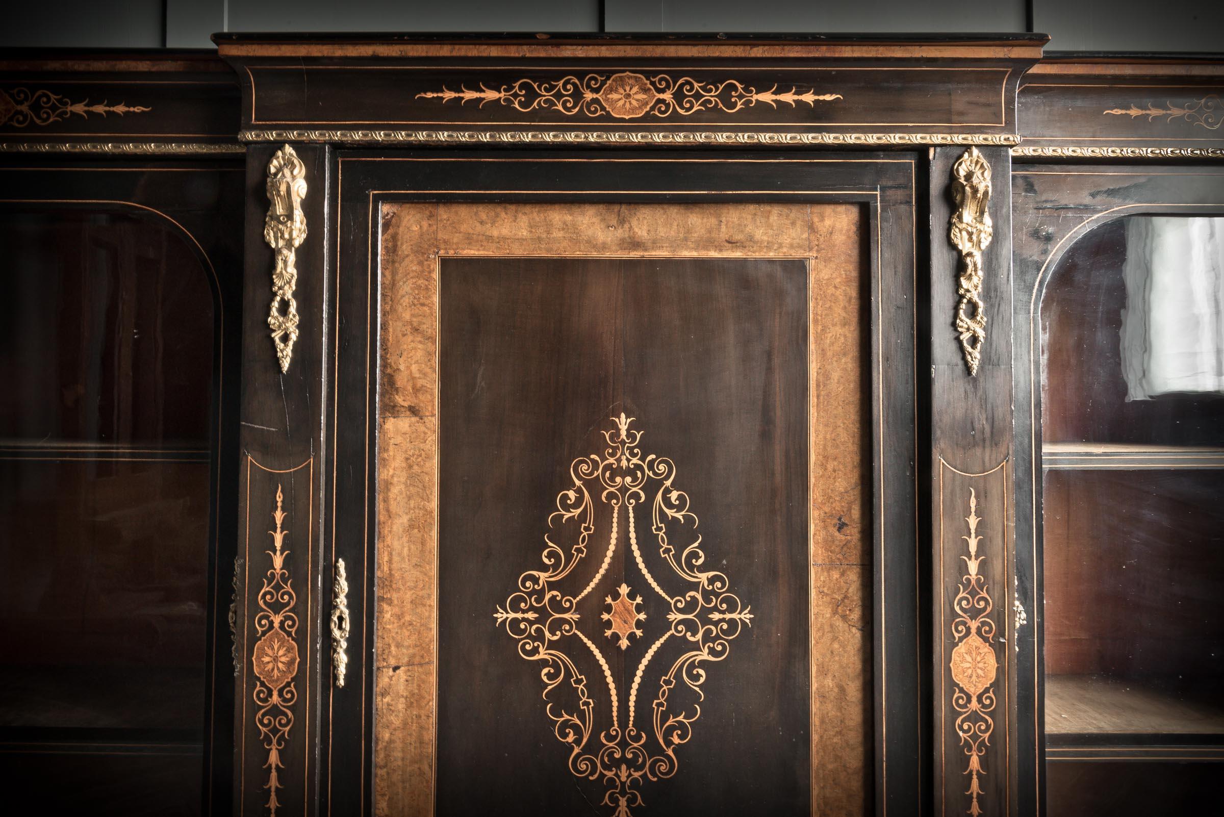 Wood Ebonised Credenza with Ormolu Detailing For Sale