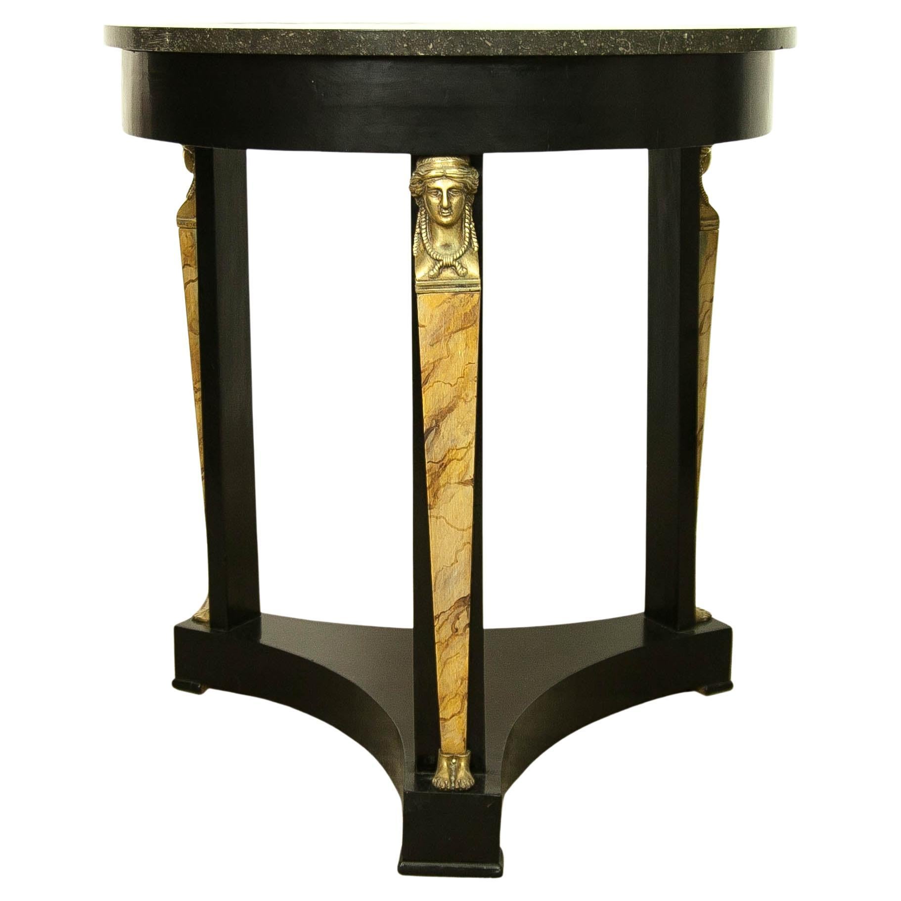 Ebonised Empire Gueridon Table with Belgian Marble Top, Circa 1860