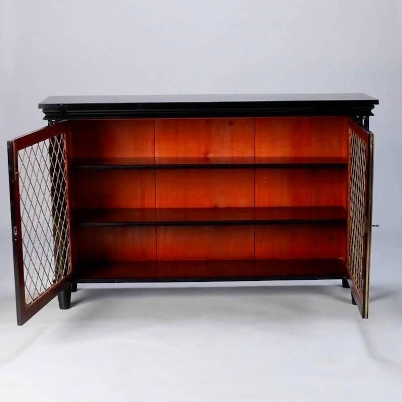 Ebonised English Sideboard with Brass Grills In Good Condition In Troy, MI