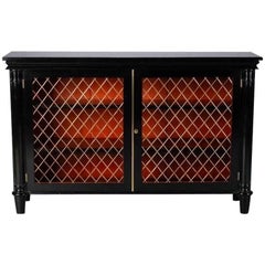 Ebonised English Sideboard with Brass Grills