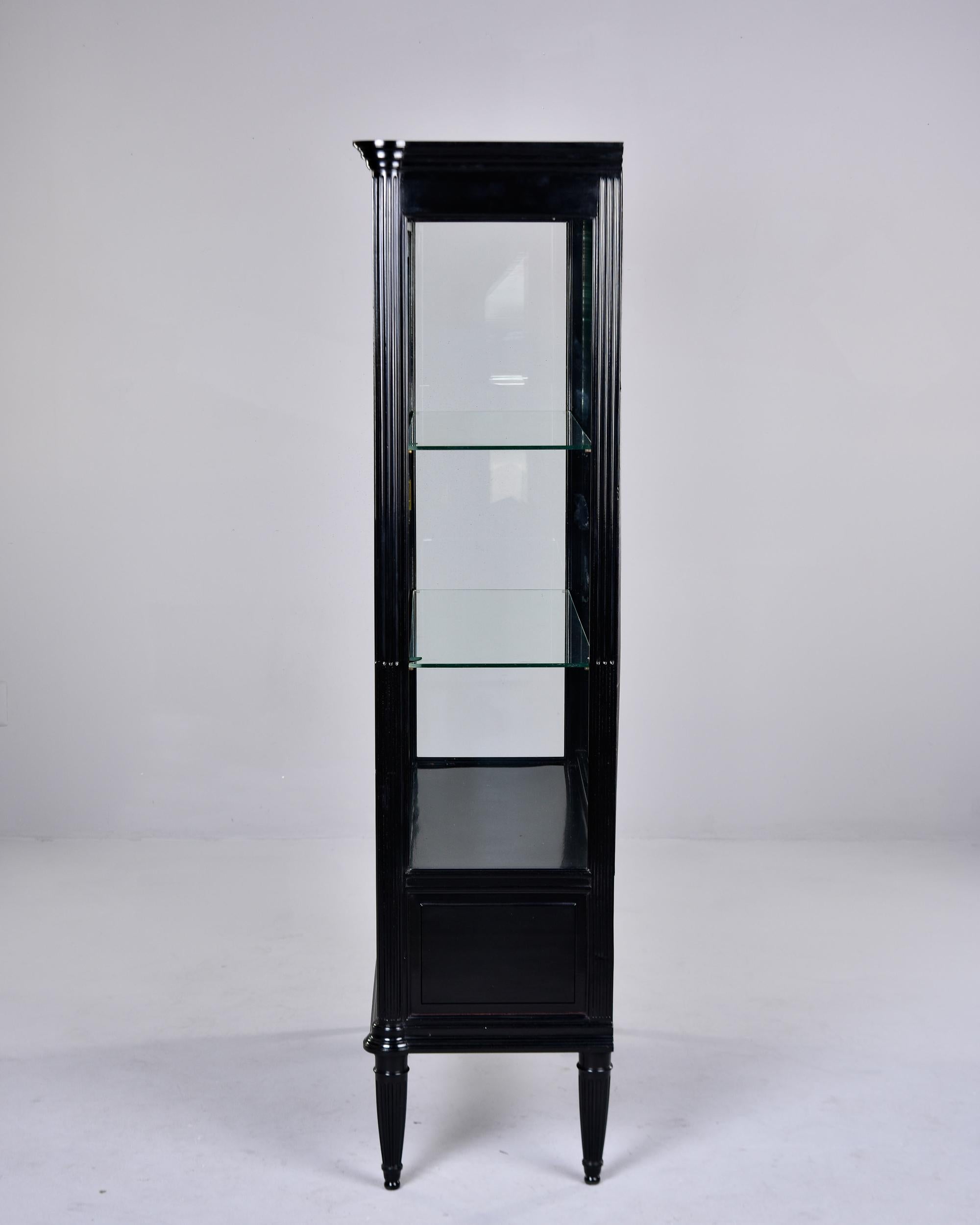 Ebonized French Louis Philippe Style Glass Front Cabinet with Reeded Detail In Good Condition In Troy, MI