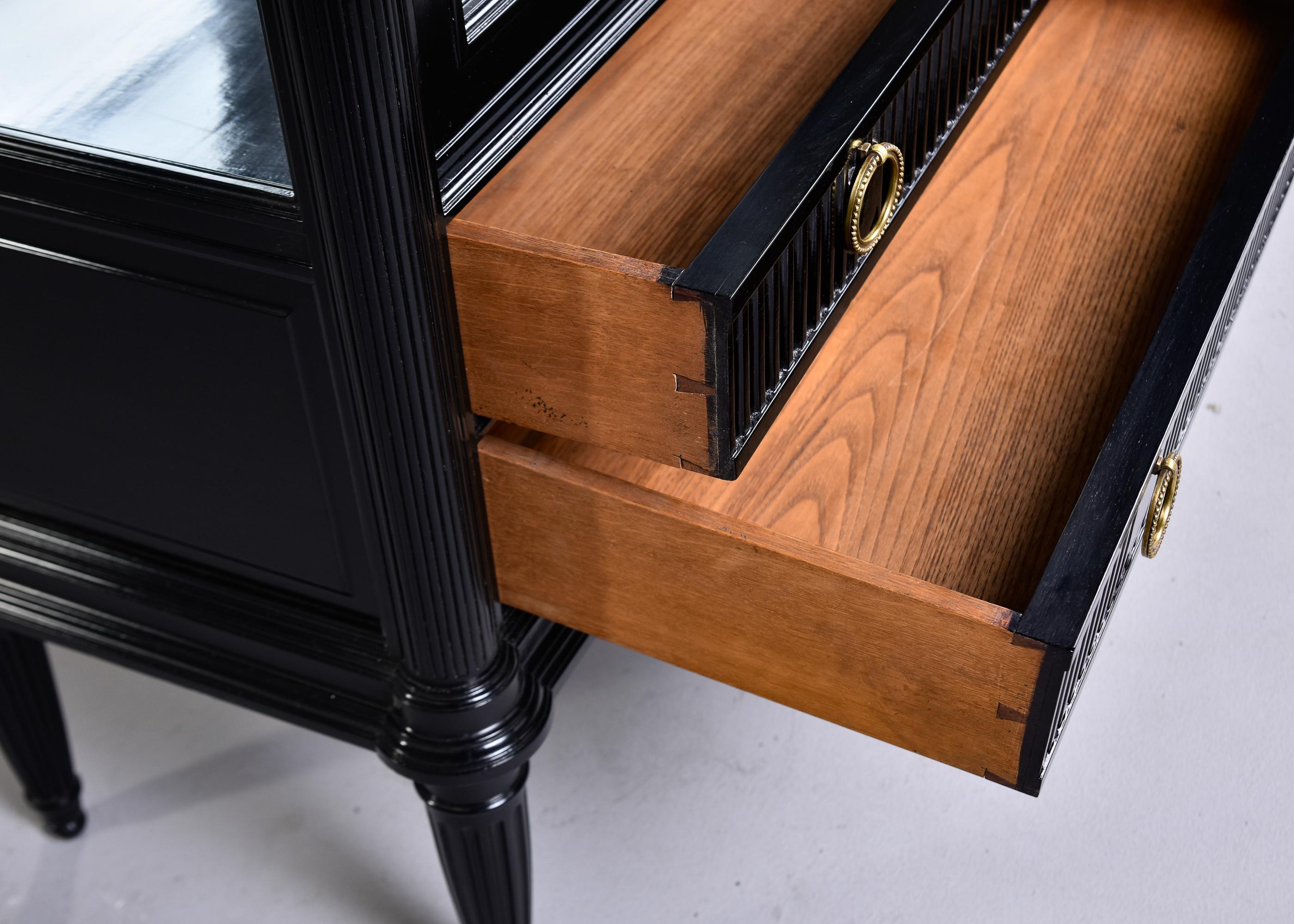 Ebonized French Louis Philippe Style Glass Front Cabinet with Reeded Detail 2