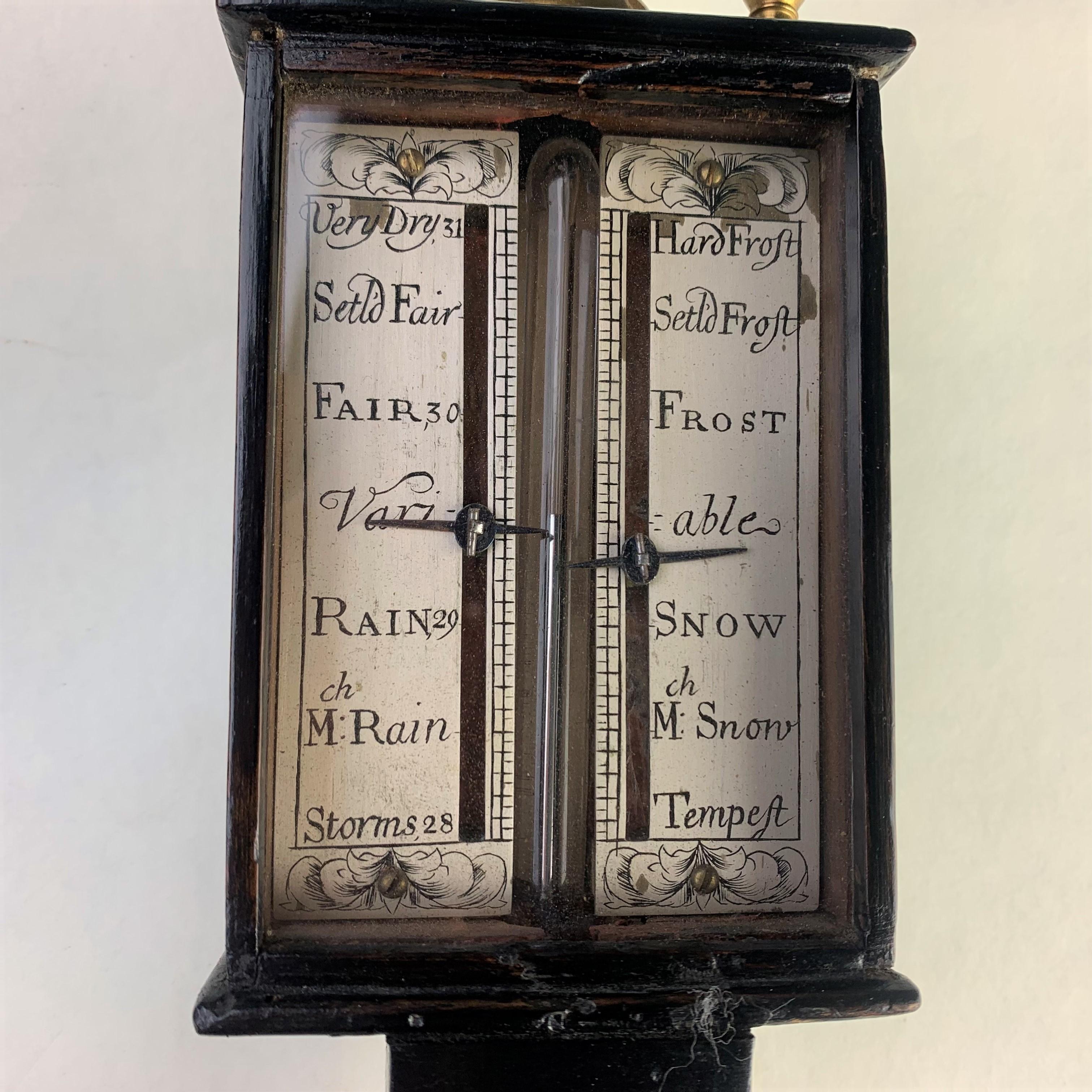 European Ebonized Fruitwood and Brass-Mounted Siphon Tube Barometer For Sale