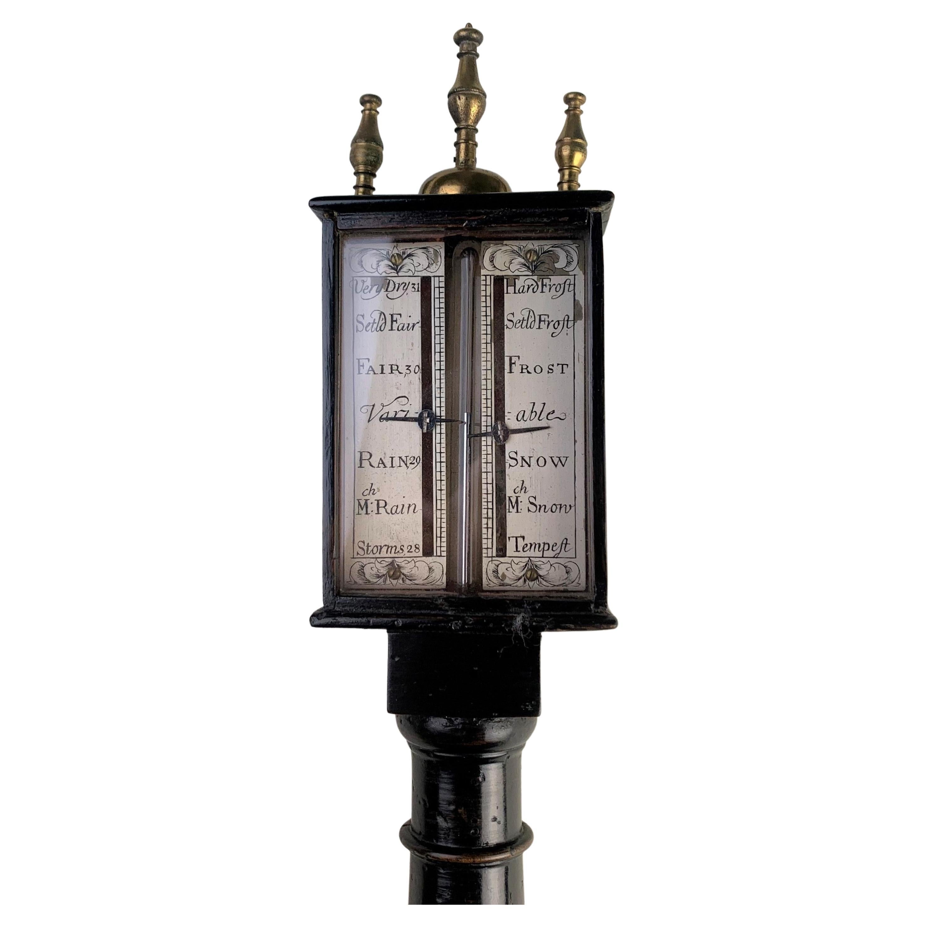 Ebonized Fruitwood and Brass-Mounted Siphon Tube Barometer For Sale